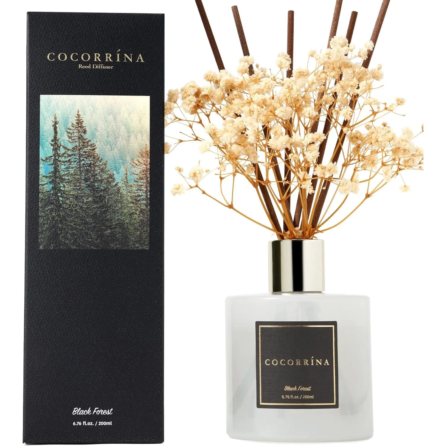 Cocorrína Raumduft Reed Diffuser mit 8 Duftstäbchen 200ml - Schwarzwald, Natürlich, Langanhaltend, Home Duft ätherische…