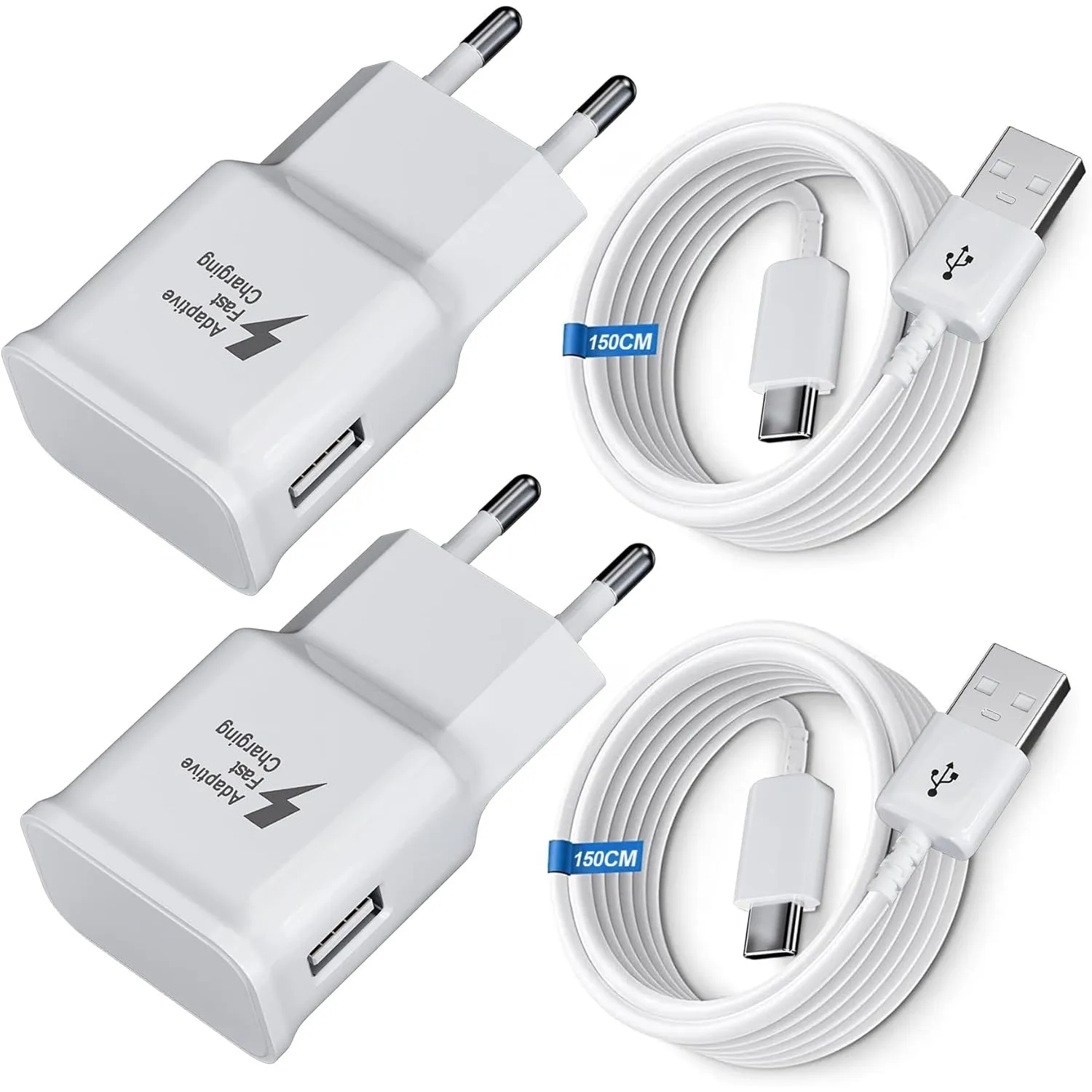 Ladegerät Schnellladung für Samsung Handy, (2-Pack) Adaptives Schnellladegerät Netzteil mit USB Typ C Ladekabel für Sam…