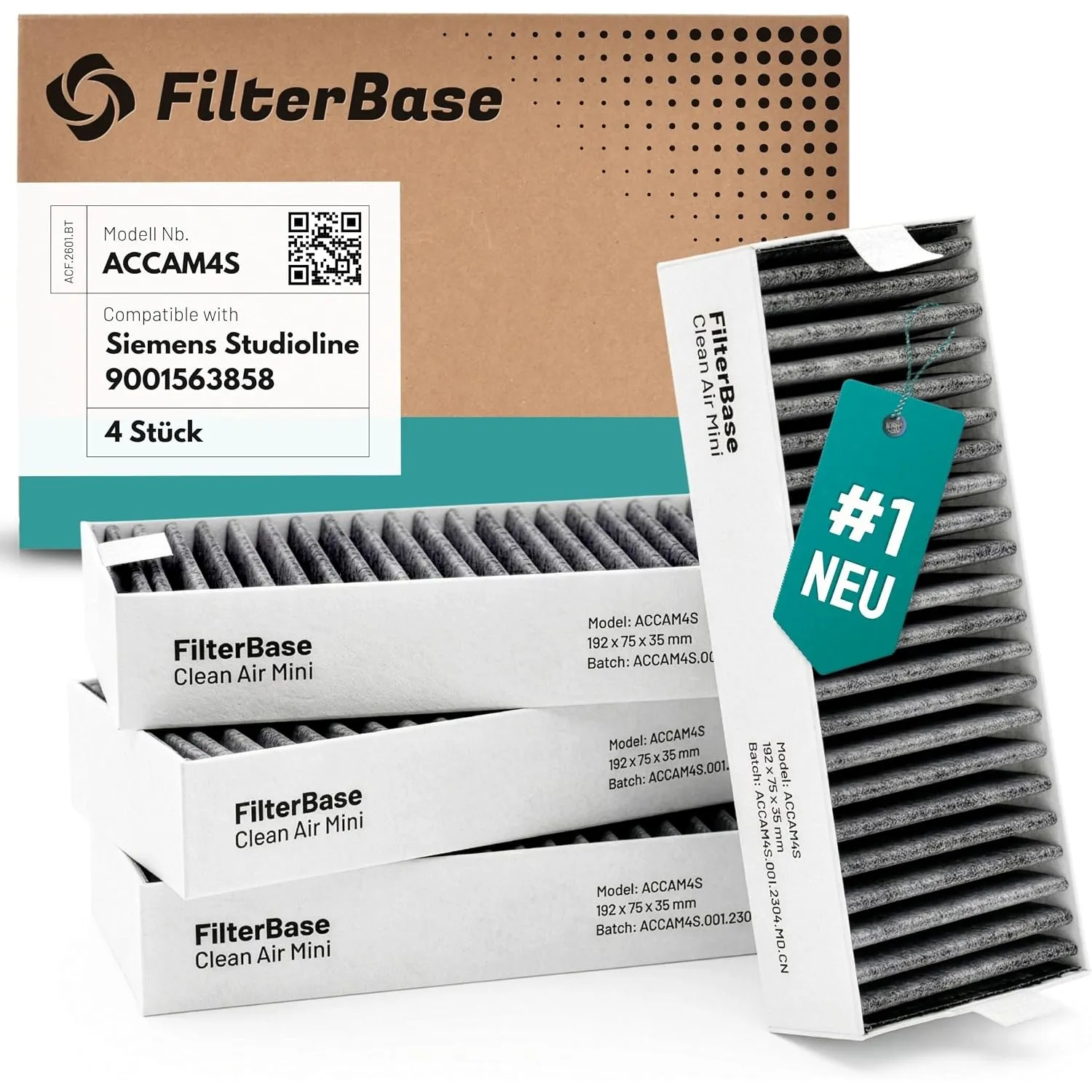 FilterBase® Aktivkohlefilter 4er Set - passend für 9001421821 9001563858 / Siemens Studioline HZ9VRCR0 / Bosch HEZ9VRCR…