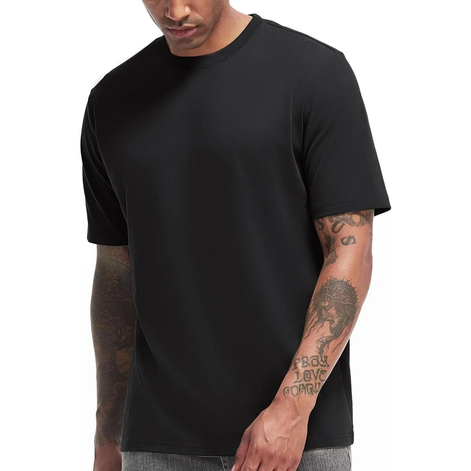 VEIISAR Herren Schwergewicht T-Shirt, Langarmshirt gebürstet - vorgewaschen