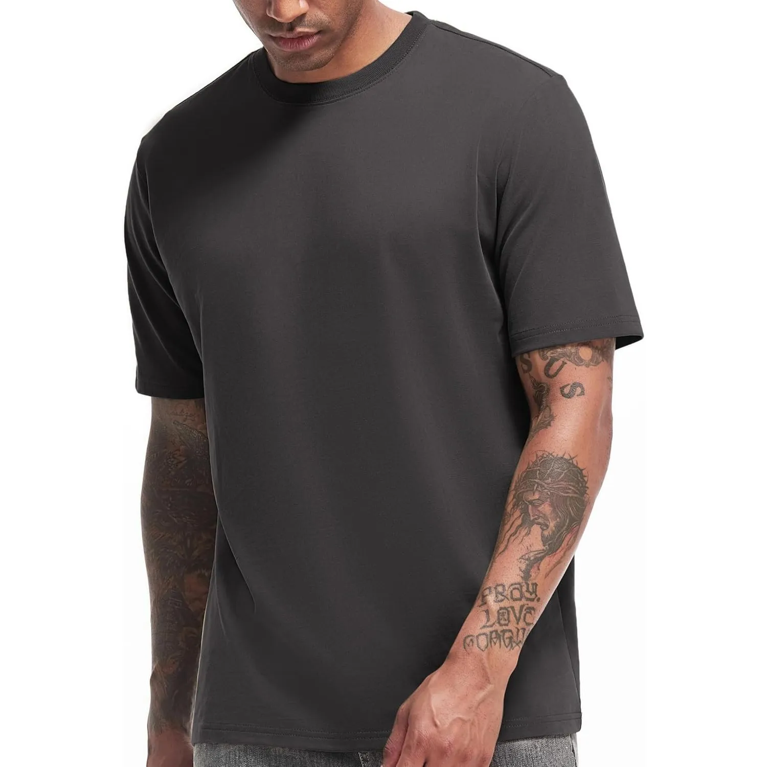 VEIISAR Herren Dickes Rundhals Langarm T-Shirt - Herren 100% Baumwolle Heavy Duty Pre Shrink T Shirt