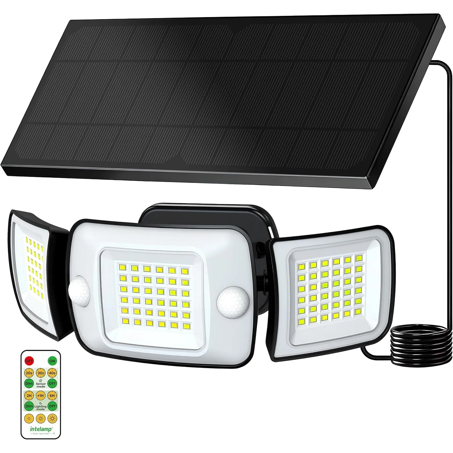 INTELAMP Solar Strahler mit Bewegungsmelder mit Fernbedienung, 6000mAh 1200LM Außenleuchte,4 Modi 270°Weitwinkel Solarl…