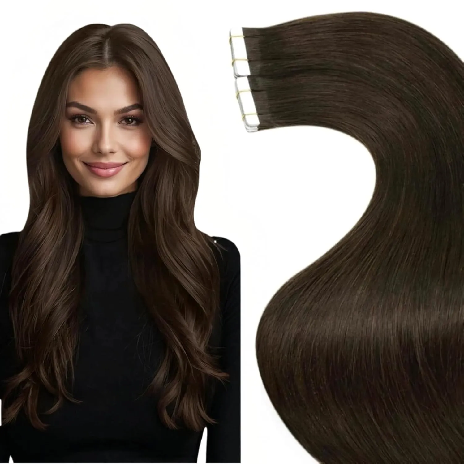 LaaVoo Extensions Echthaar Tape in Braun Echthaar Extensions Tape Dunkelbraun Haarverlängerung Echthaar Tape Extensions…