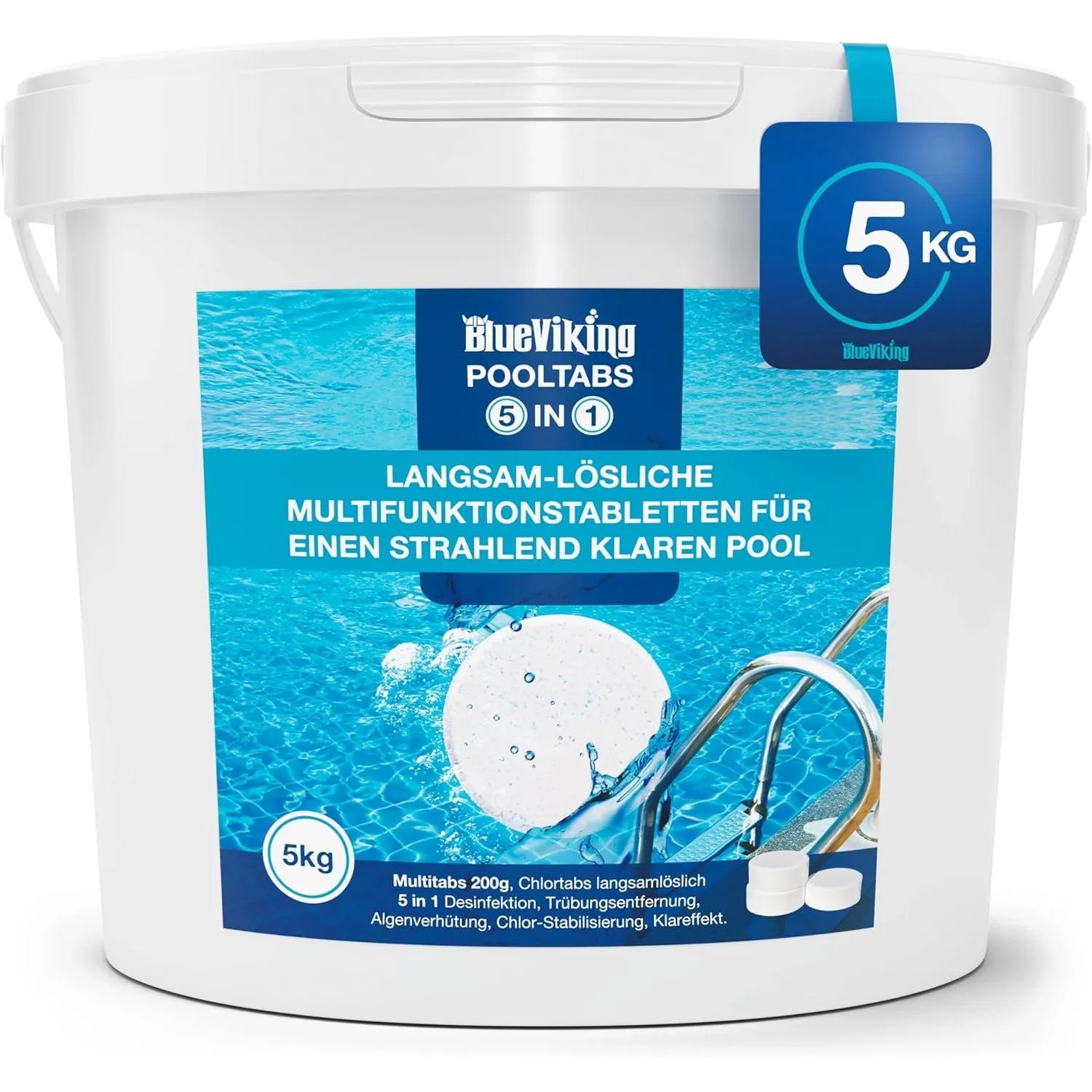 Chlortabletten Fuer Pool | 5 in 1 Multitabs 200g, 5 kg | Langzeit-Chlorierung, Algizid & Filterschutz | Made in Europe