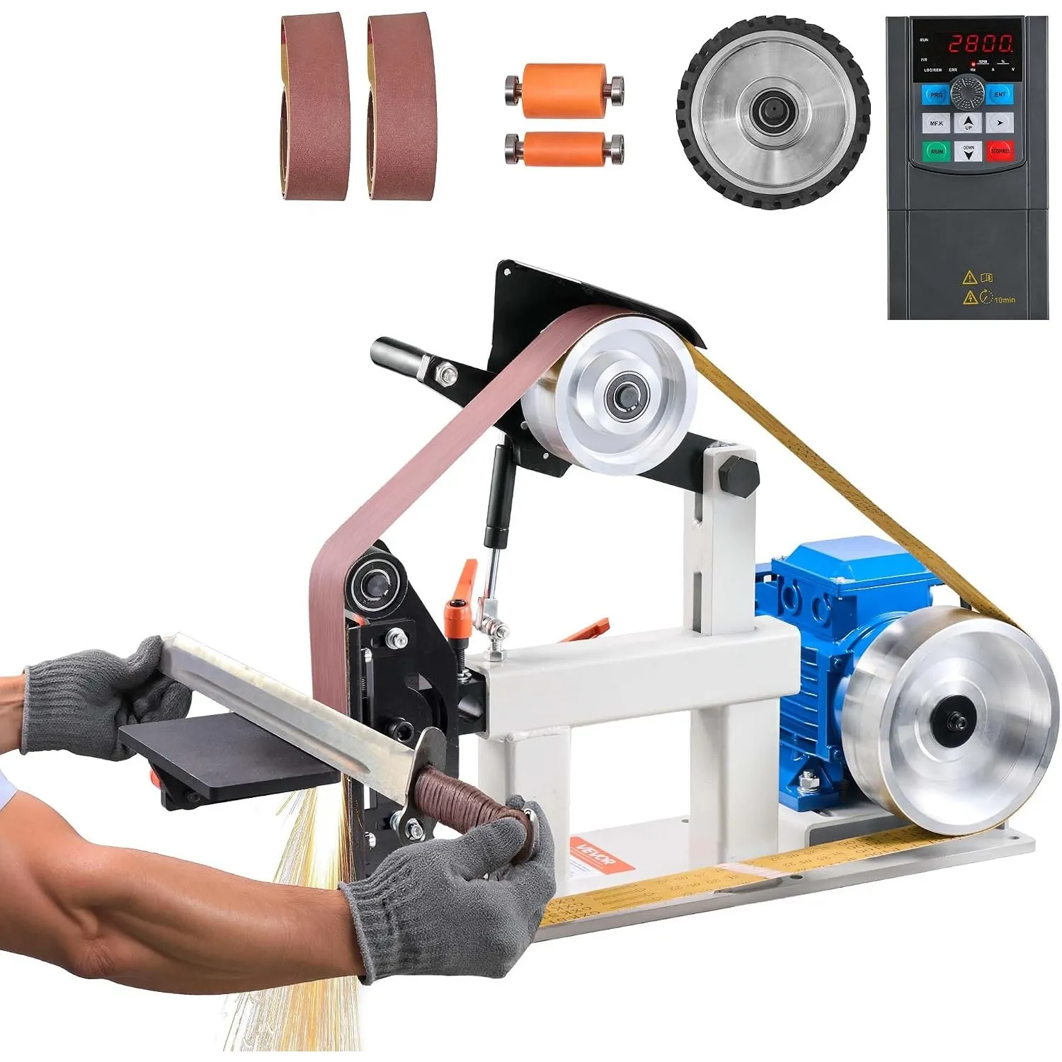 VEVOR Bandschleifmaschine 1500W Einstellbare Geschwindigkeit, Band Scheiben Schleifmaschine, 5,08 x 208,28cm Riemengröß…