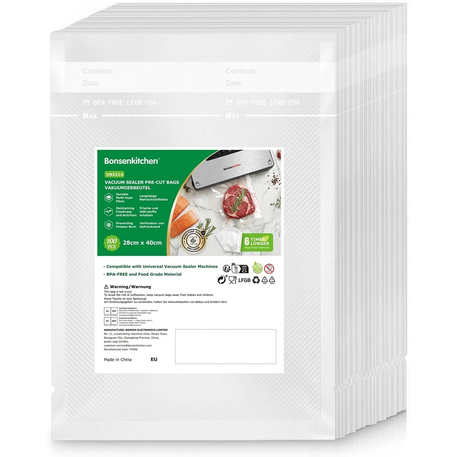 Bonsenkitchen Vakuumierbeutel 28x40 cm, 100 Beutel, VB3214