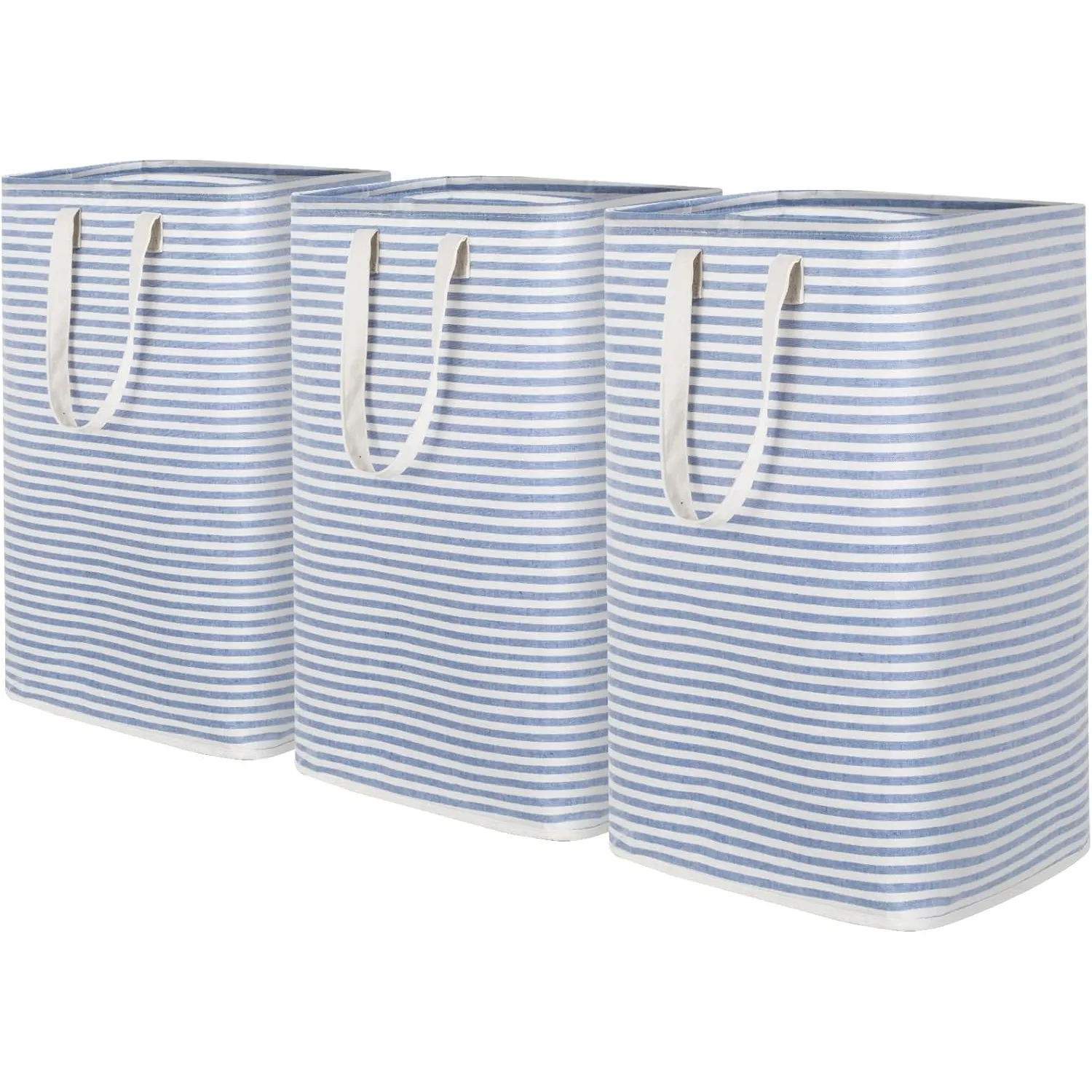Lifewit 3er-Set faltbare Wäschekörbe je 80L mit Griffen, Blau