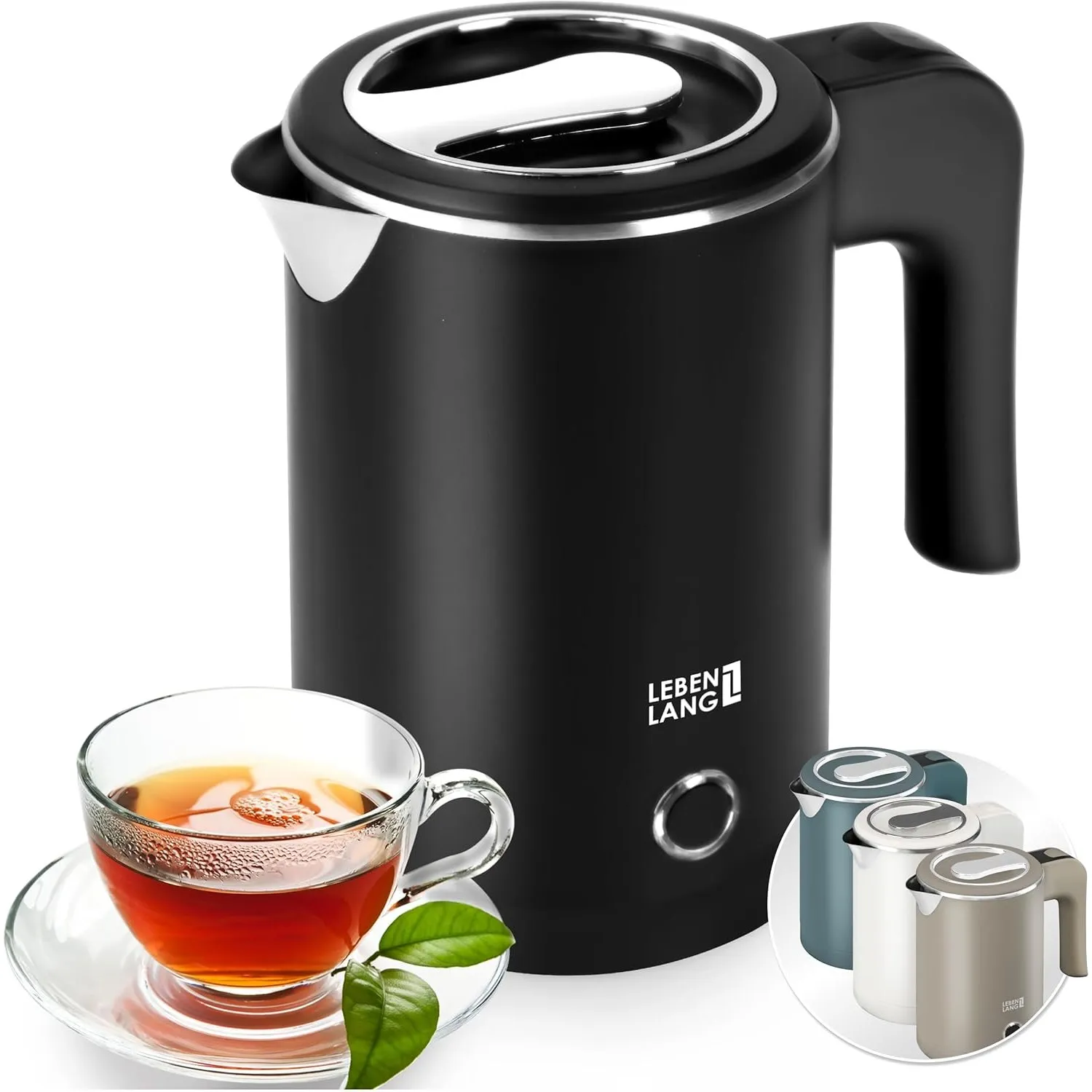 LEBENLANG Reise Wasserkocher Edelstahl Klein 0 5 Liter & BPA-Frei - 600W | Reisewasserkocher Energiesparend Energieeffi…