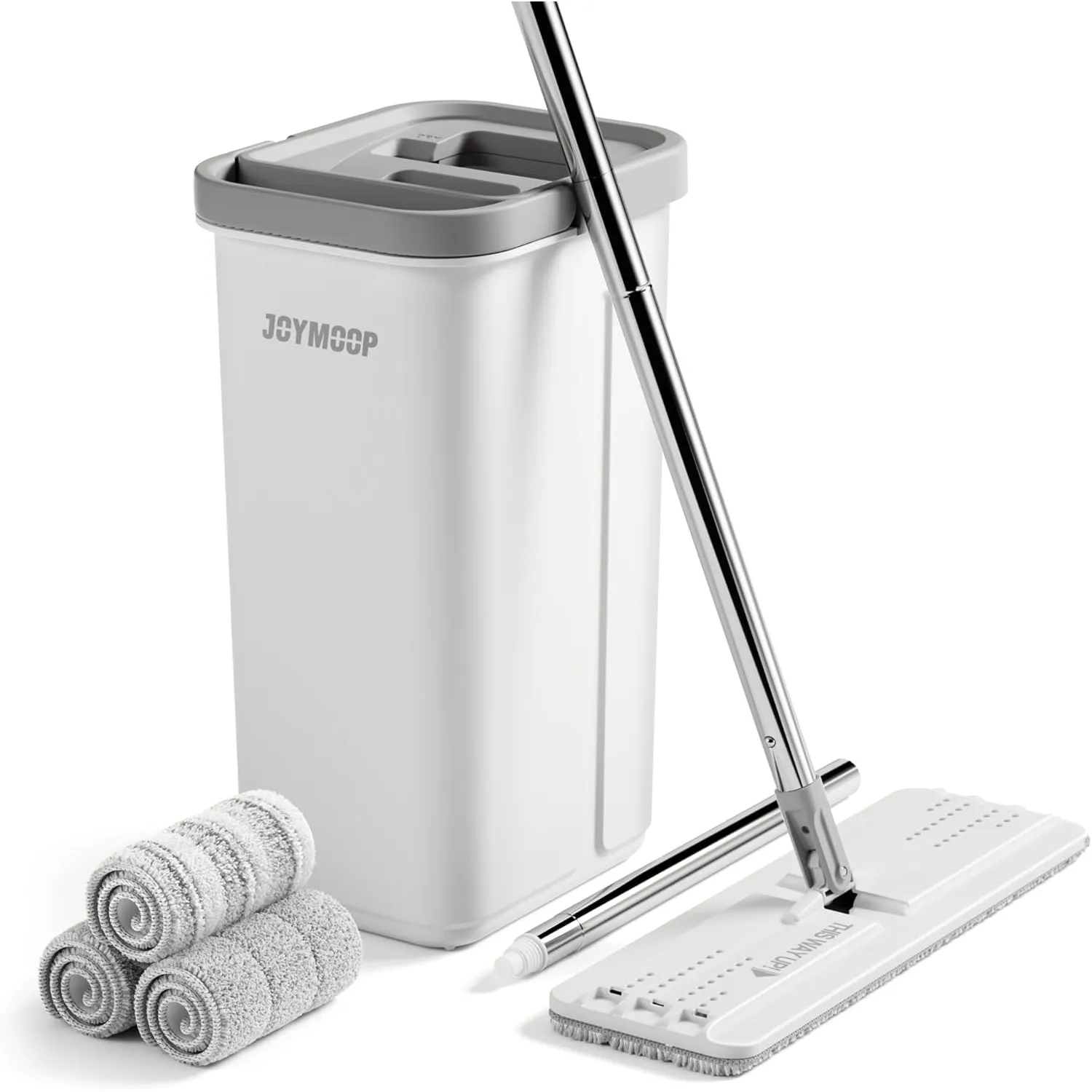 JOYMOOP Wischmopp und Eimer mit Auswringer-Set, weißes flaches Squeeze-Mopp-Eimer-Set für Bodenreinigung, Wandreiniger …