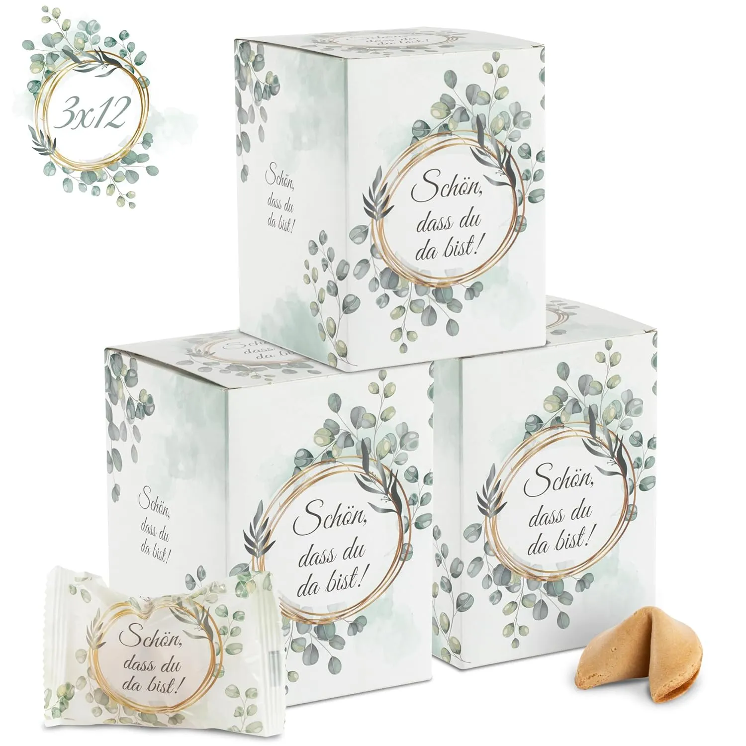 FOOD crew 36x Glückskekse Schön dass du da bist - 3 Designs - Glückskeks Einzeln Verpackt - Gastgeschenk Hochzeit Gäste…
