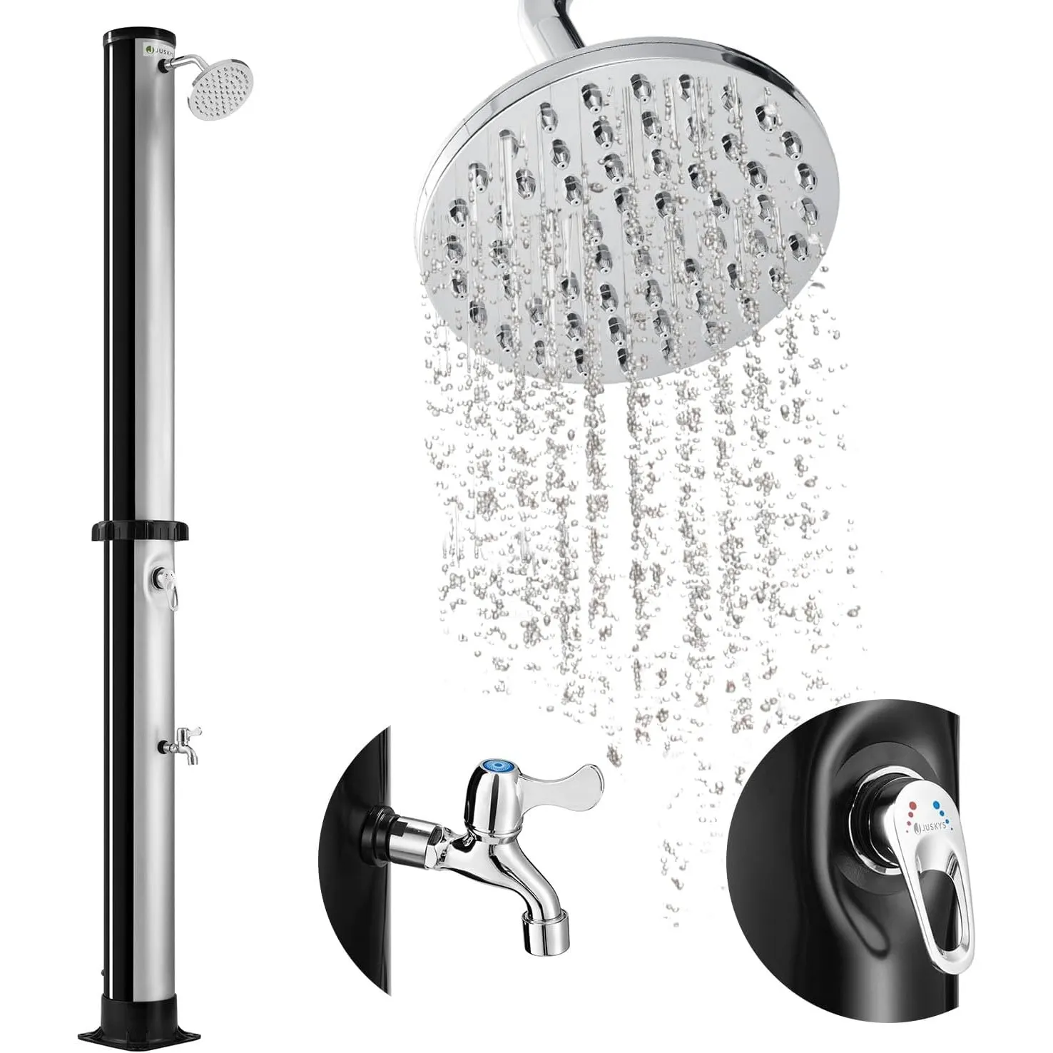 Juskys Solardusche Victoria 20/35 / 40/60 Liter - bis 60°C – mit schwenkbarem Duschkopf, Fußdusche & Gartenschlauch Ans…