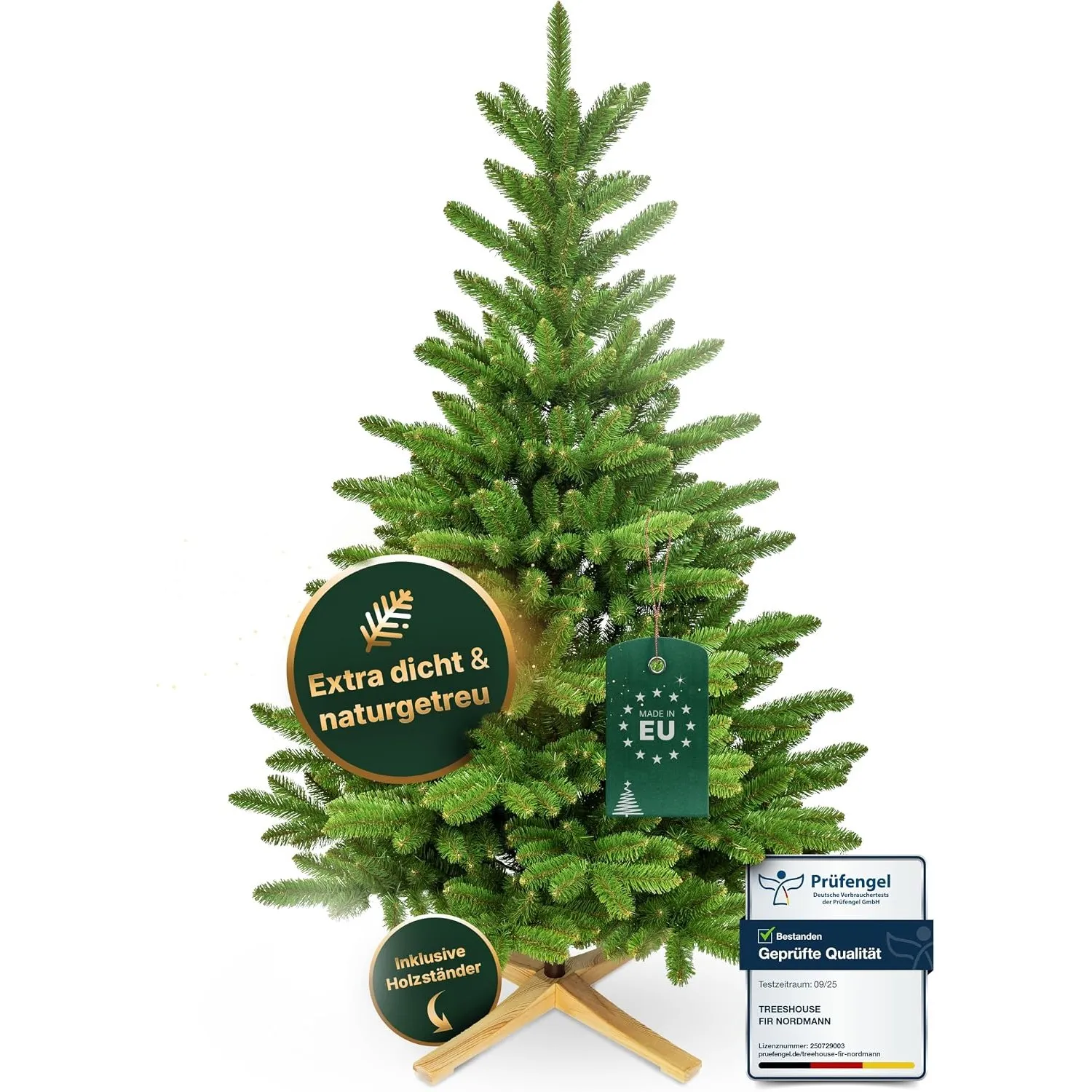 TreesHouse Weihnachtsbaum Nordmanntanne 180cm, FSC-Holzständer, PVC-Astwerk