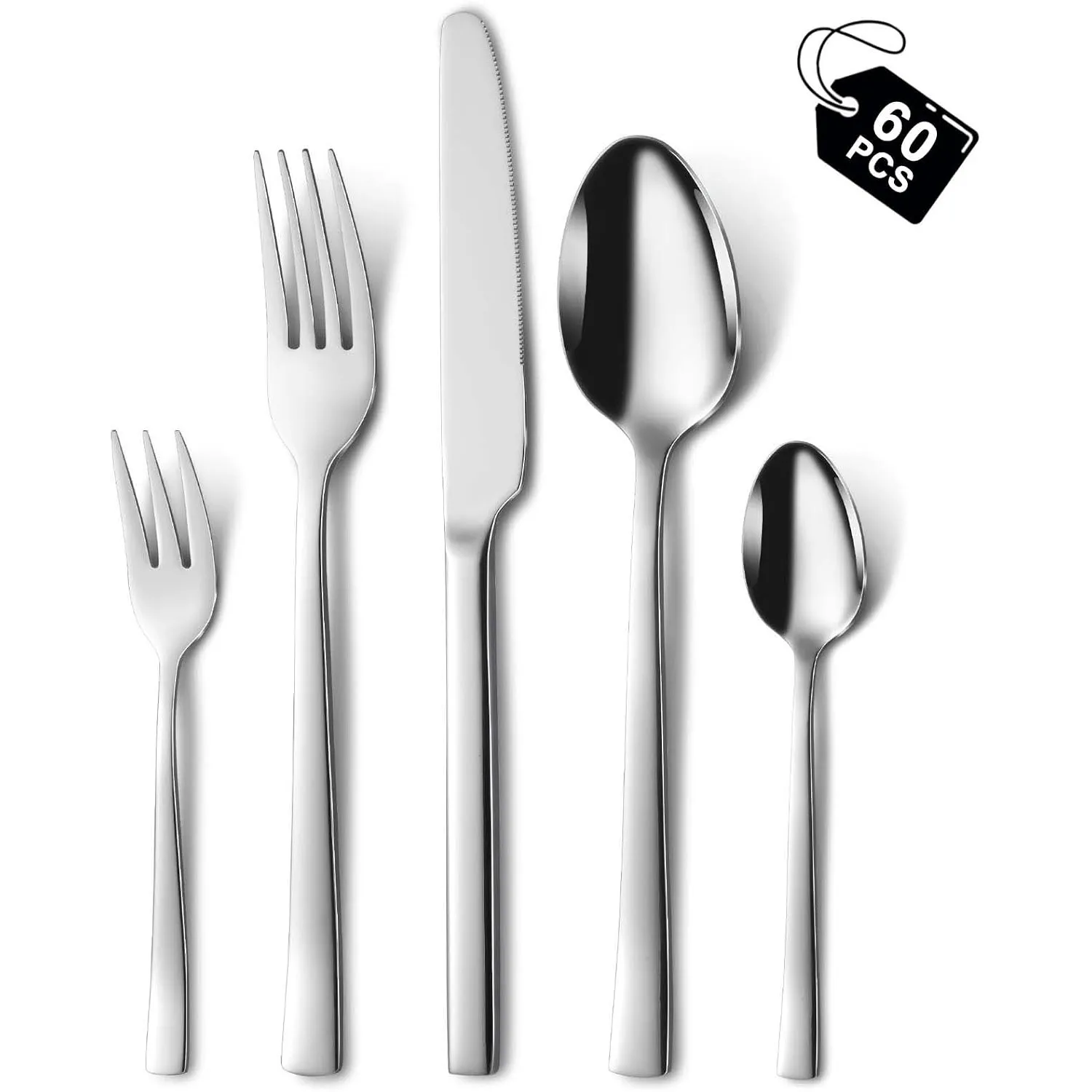 Besteck Set 12 personen, Hunnycook 60-teilig Edelstahl Essbesteck mit Gabel Löffel Messer, Besteckset für Hause Restaur…