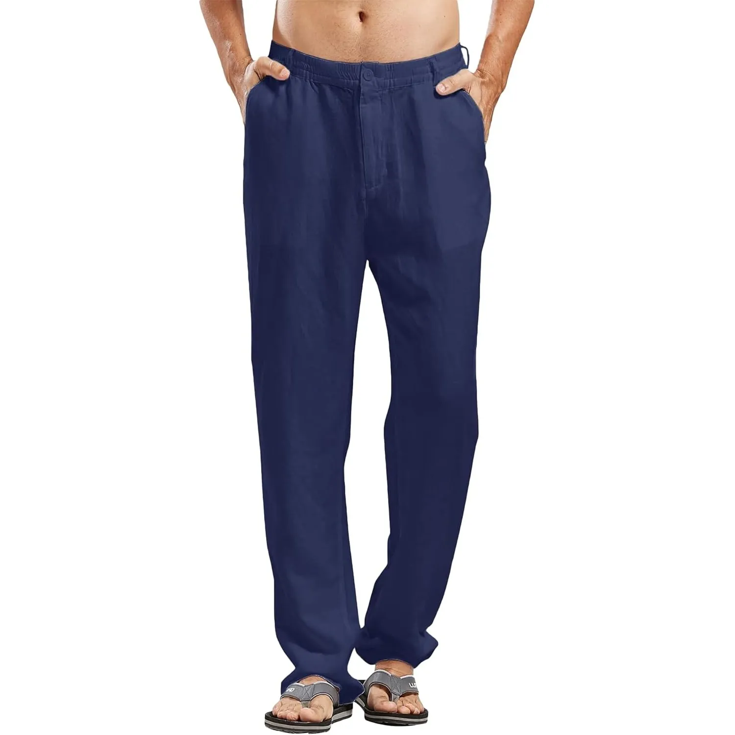 LVCBL Herren Leinenhose Lang Leicht Sommerhose Loose Fit Freizeithose Einfarbig für Männer M-3XL