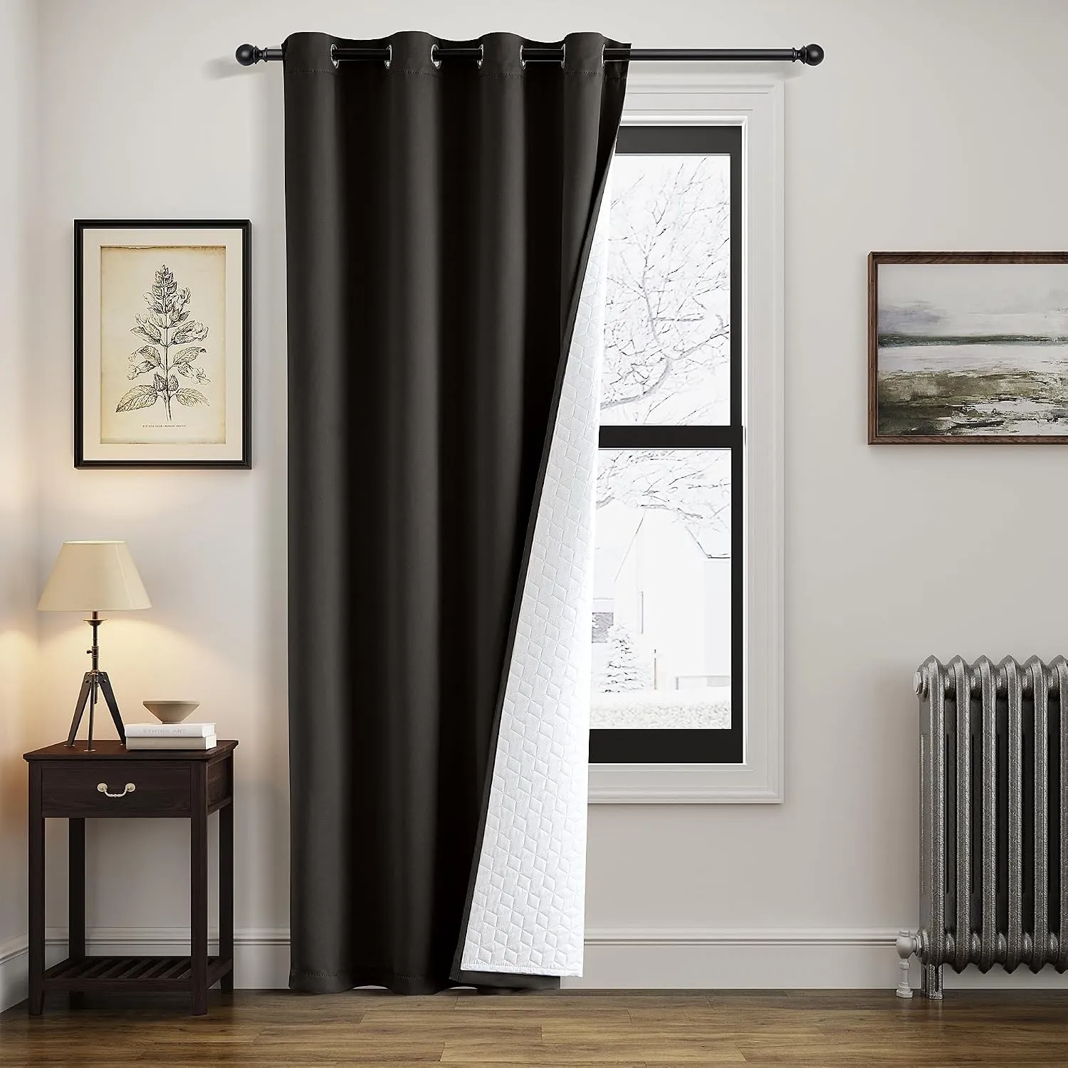 MIULEE Thermovorhang Tür Kälteschutz gesteppt doppellagig 132*225cm Schwarz