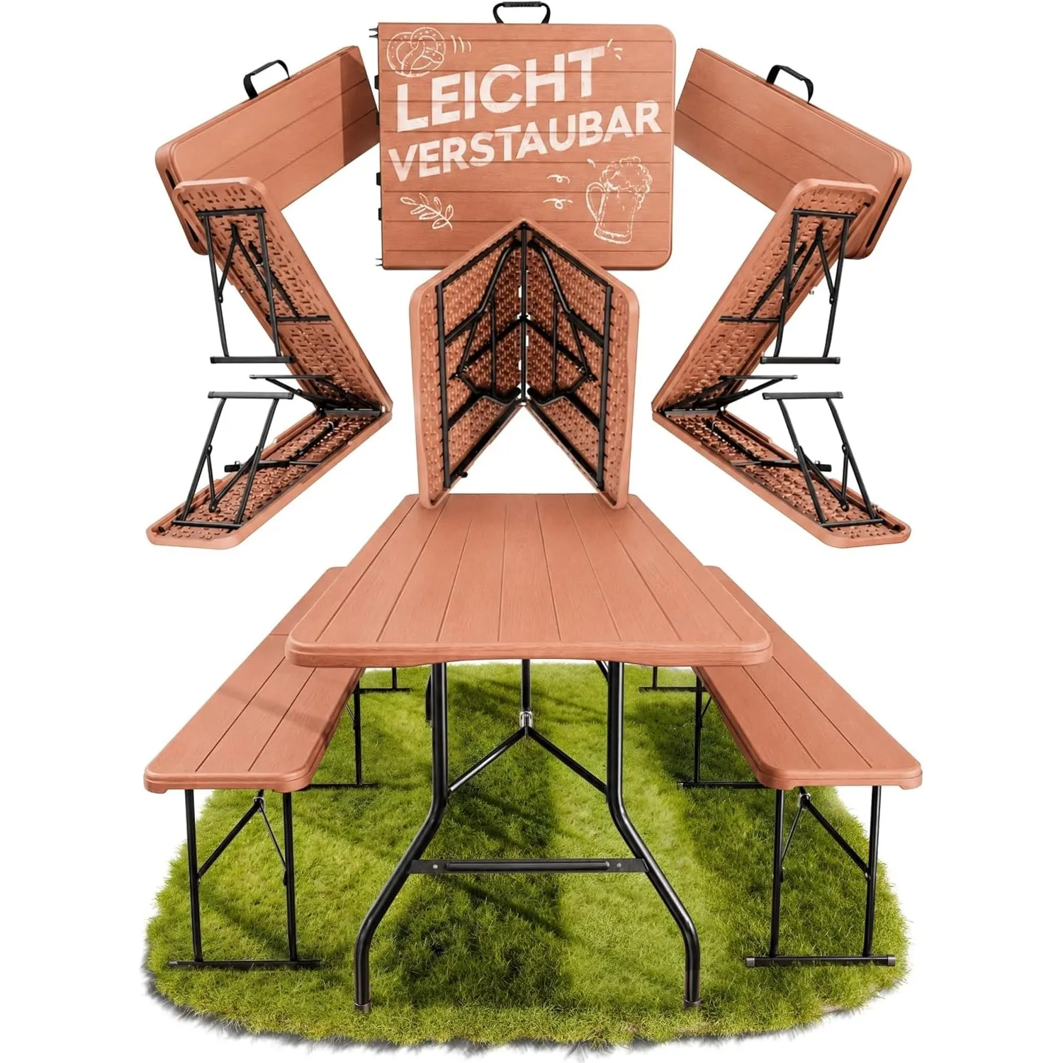 Ondis24 Biertischgarnitur Lisa Campingtisch 2X Bierbank 1x Biertisch Sitzbank klappbar Bierzeltgarnitur 3tlg. einfach t…