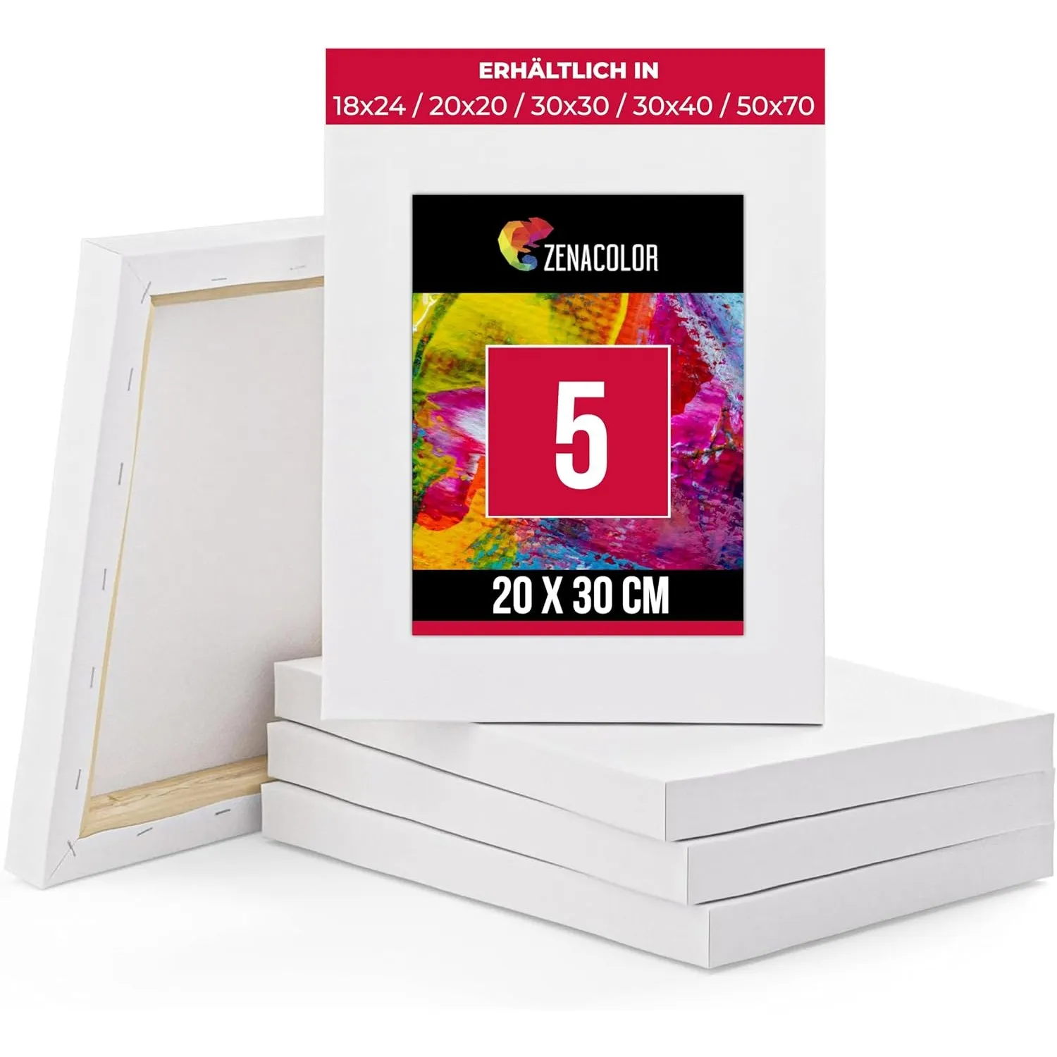 Zenacolor - Leinwand zum Bemalen 20x30 cm - Canvas Set 5 teilig