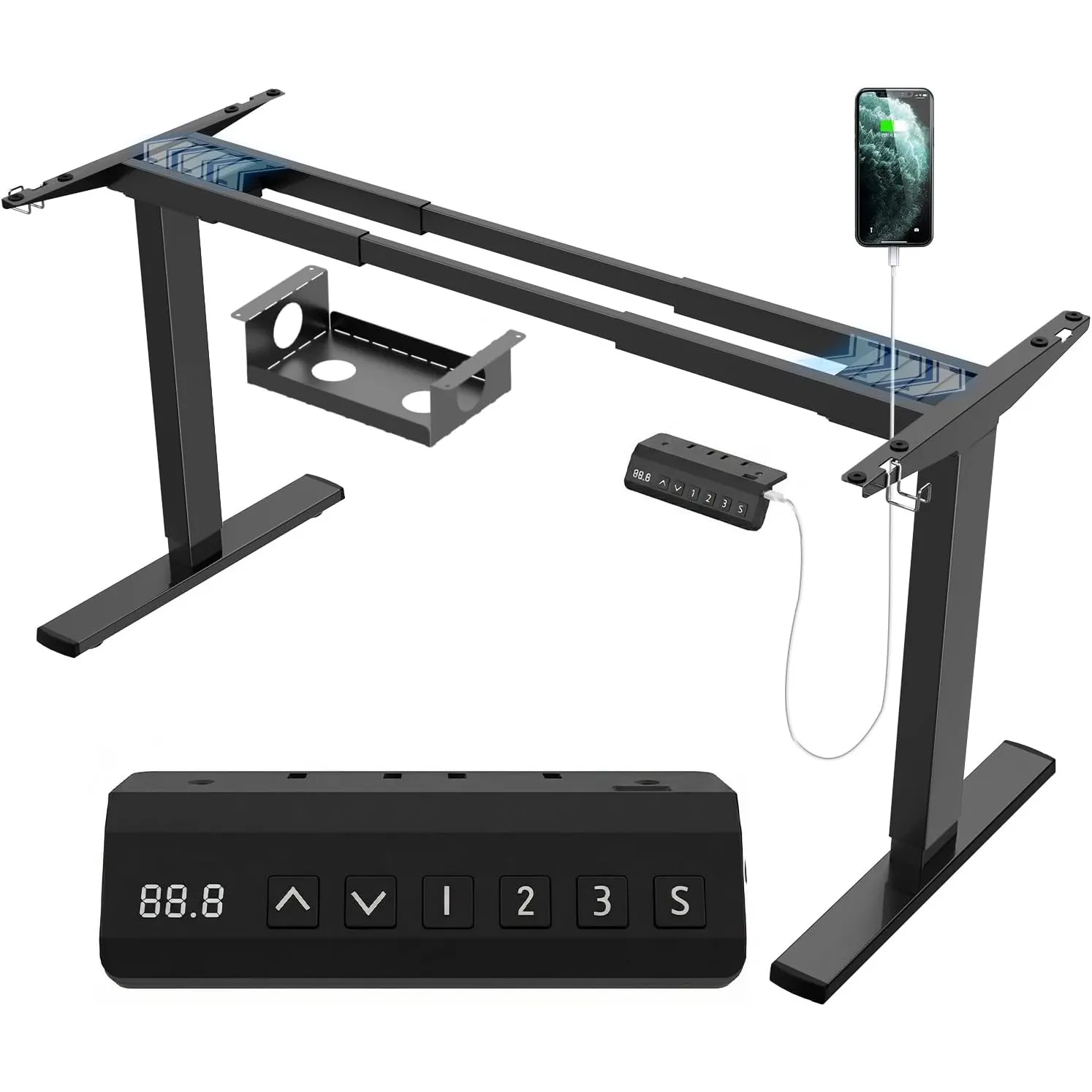 JUMMICO Dual-Motor Tischgestell Höhenverstellbar mit 3 Speicherhöhen | Type-C, Kabelbox und Rollen, Elektrisch Höhenver…