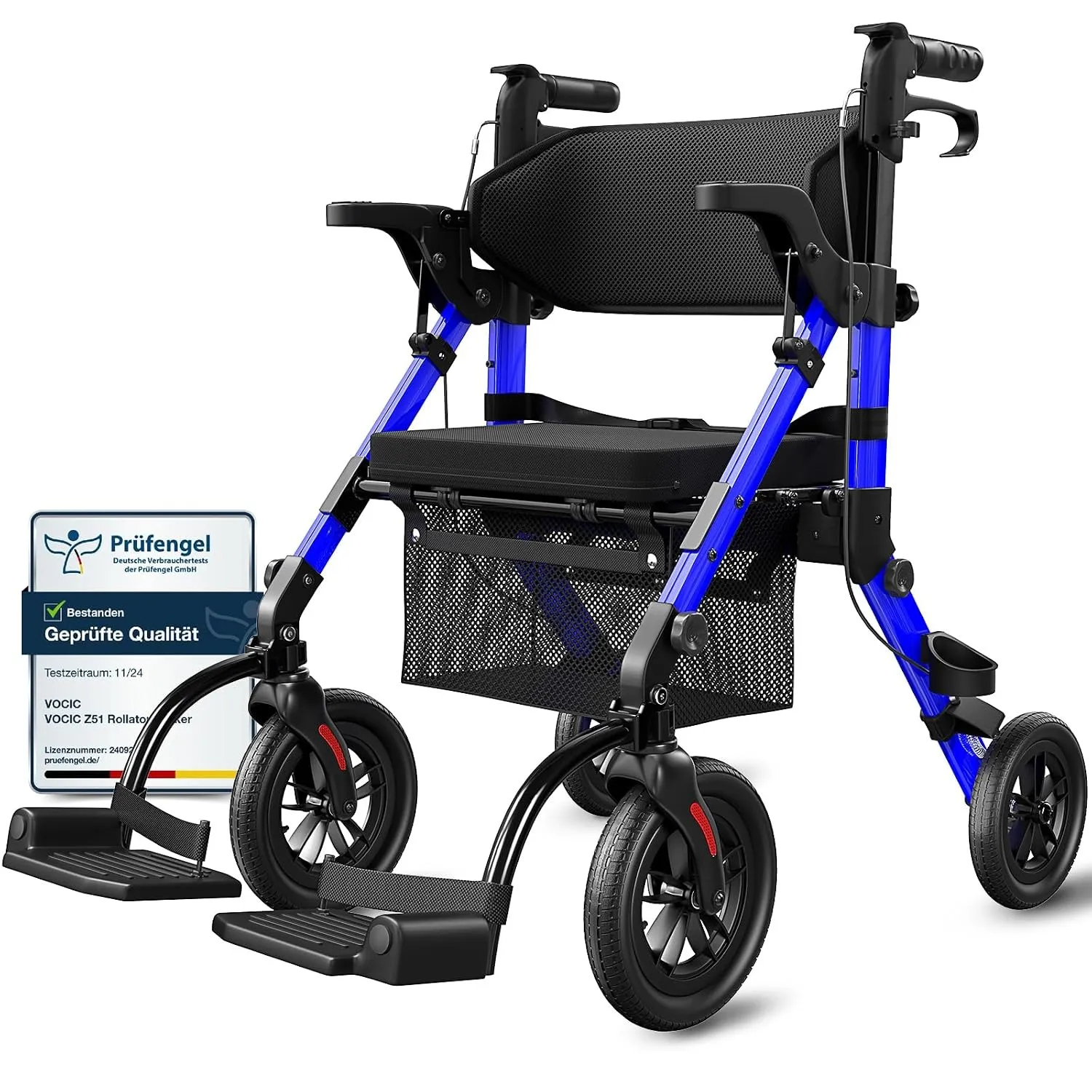 VOCIC 2 in 1 Rollstuhl Rollator Faltbar Leicht mit Sitz,Outdoor Gummireifen