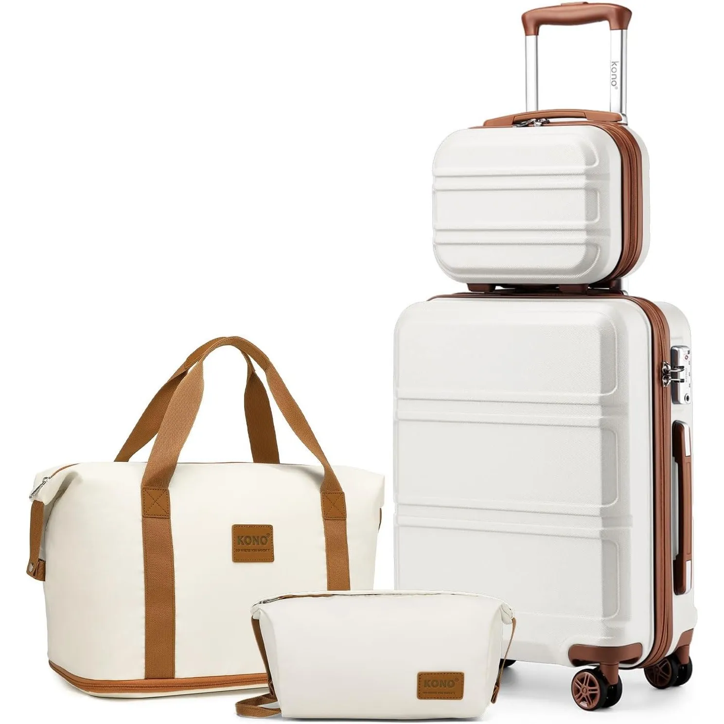 KONO Handgepäck Koffer Set 4 Teilig mit Beautycase Reisetasche Kulturbeutel