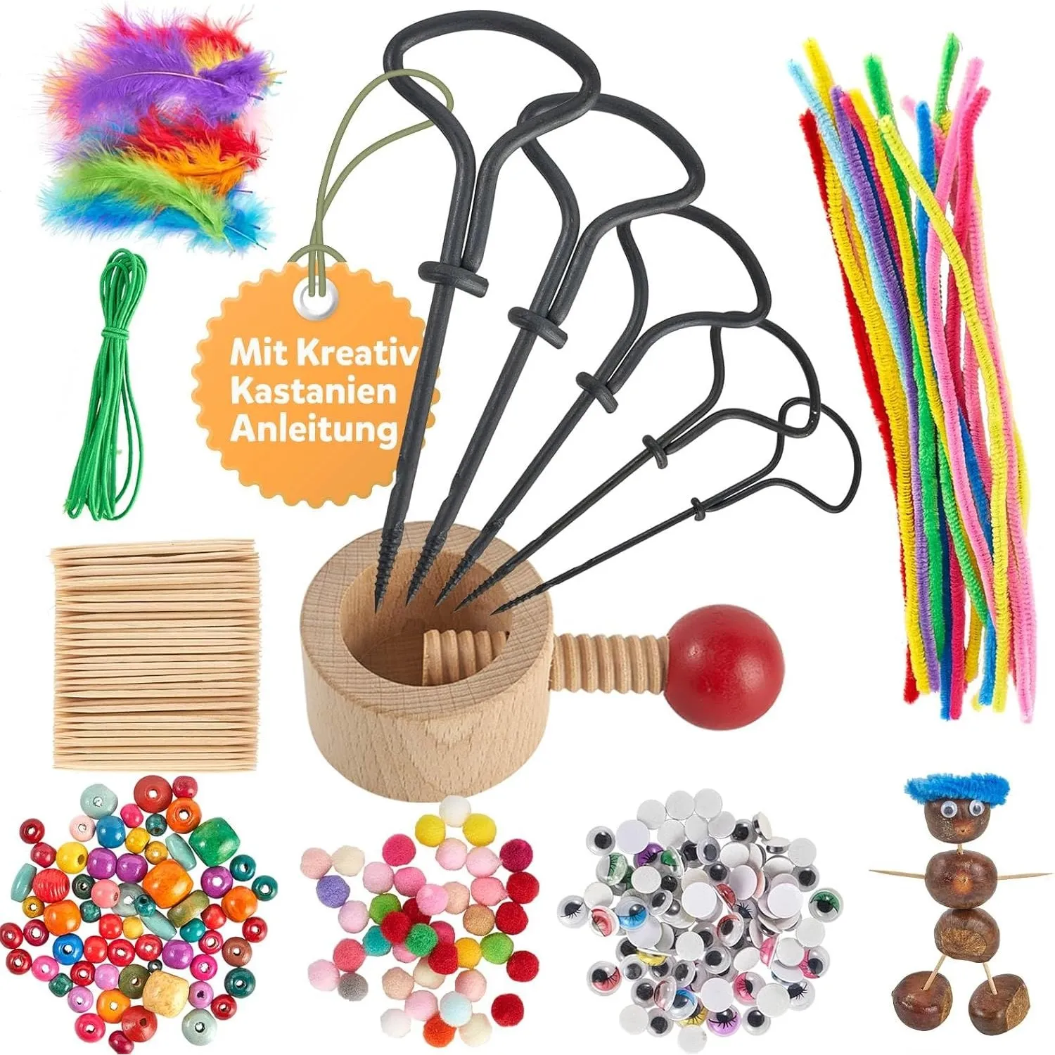 Kastanienbohrer Set mit Kastanienhalter, Kastanien Bastelset Kinder, Kastanienset zum Basteln mit Kastanien, Herbst Kas…