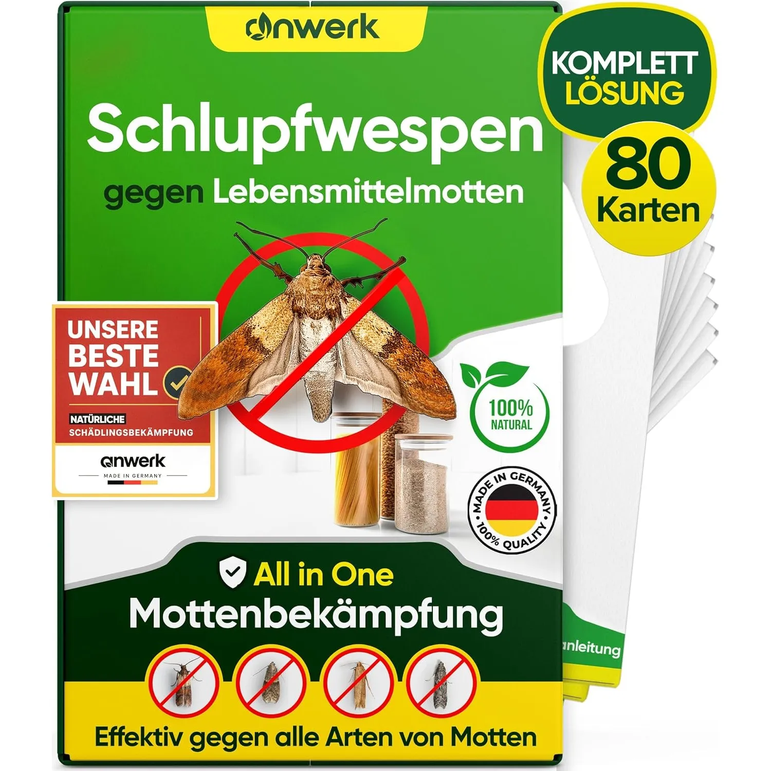 anwerk® Schlupfwespen gegen Lebensmittelmotten - 80 Karten (20 Karten à 4 Lieferungen) - Effektiv Lebensmittel Motten b…