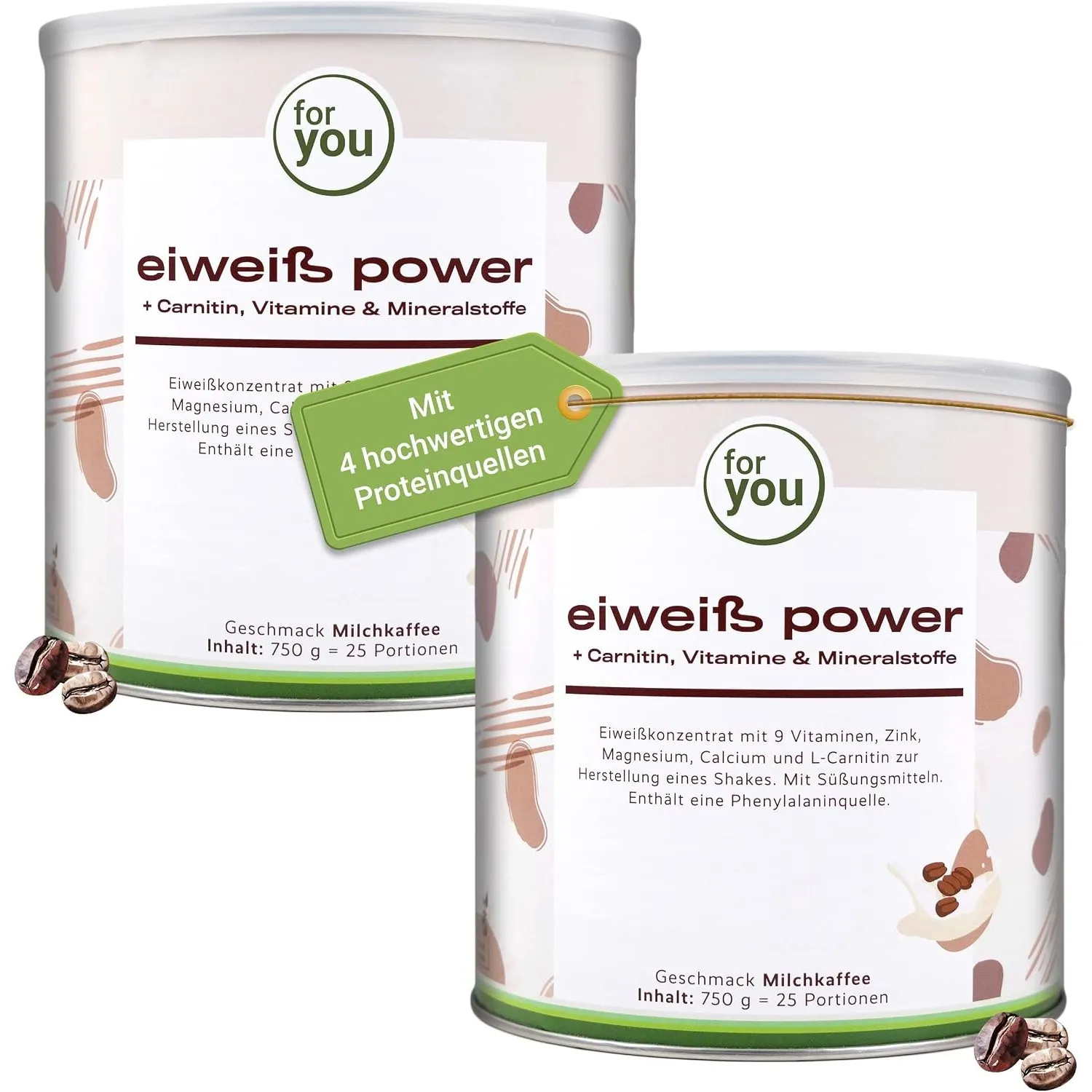 for you Power Eiweiß-Pulver Milchkaffee nach Dr. Strunz 2x 750g - gut lösliches Mehrkomponenten Eiweiß: Molke, Soja-, M…