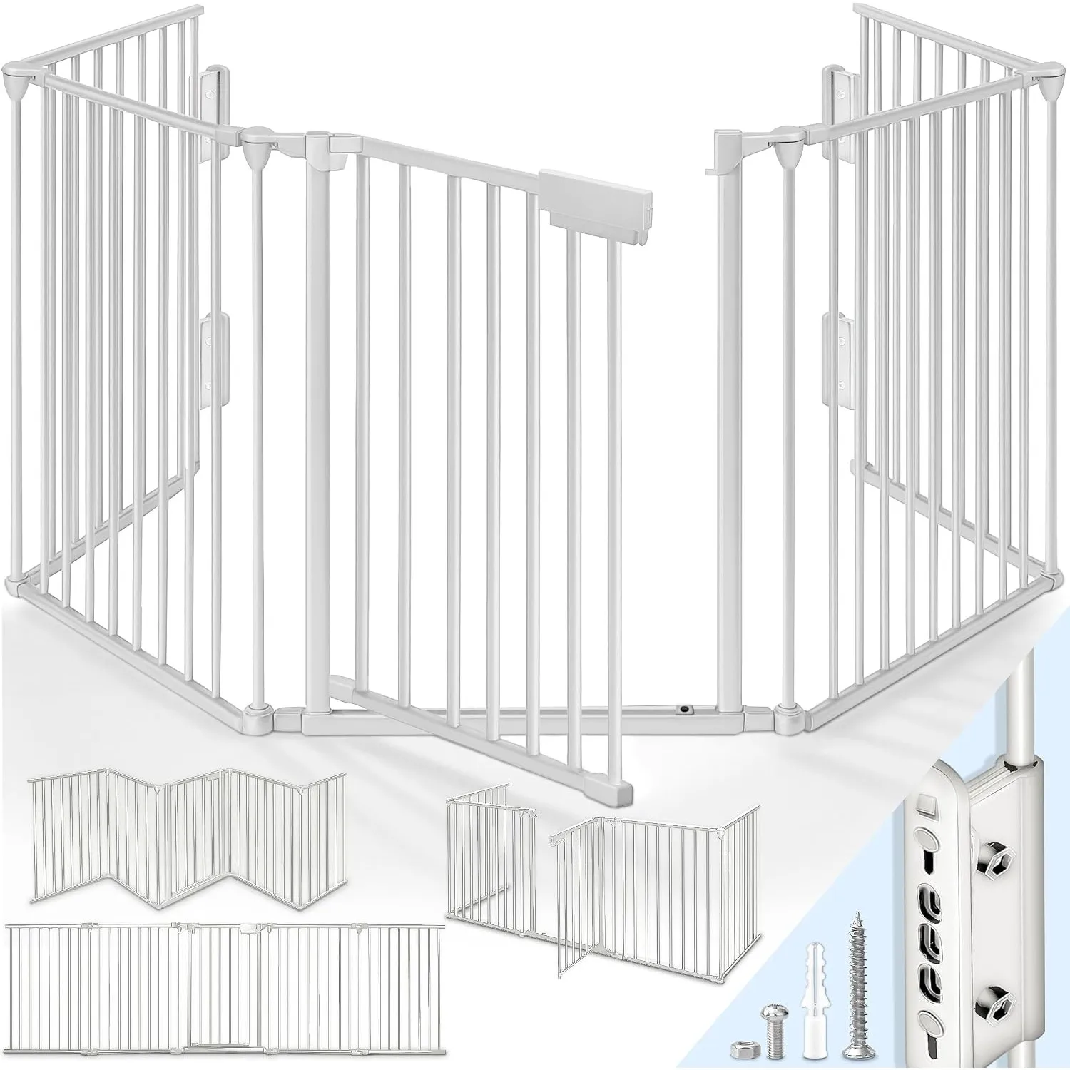 KIDUKU® Kaminschutzgitter mit Tür Metall 480 cm | Absperrgitter ohne Bohren
