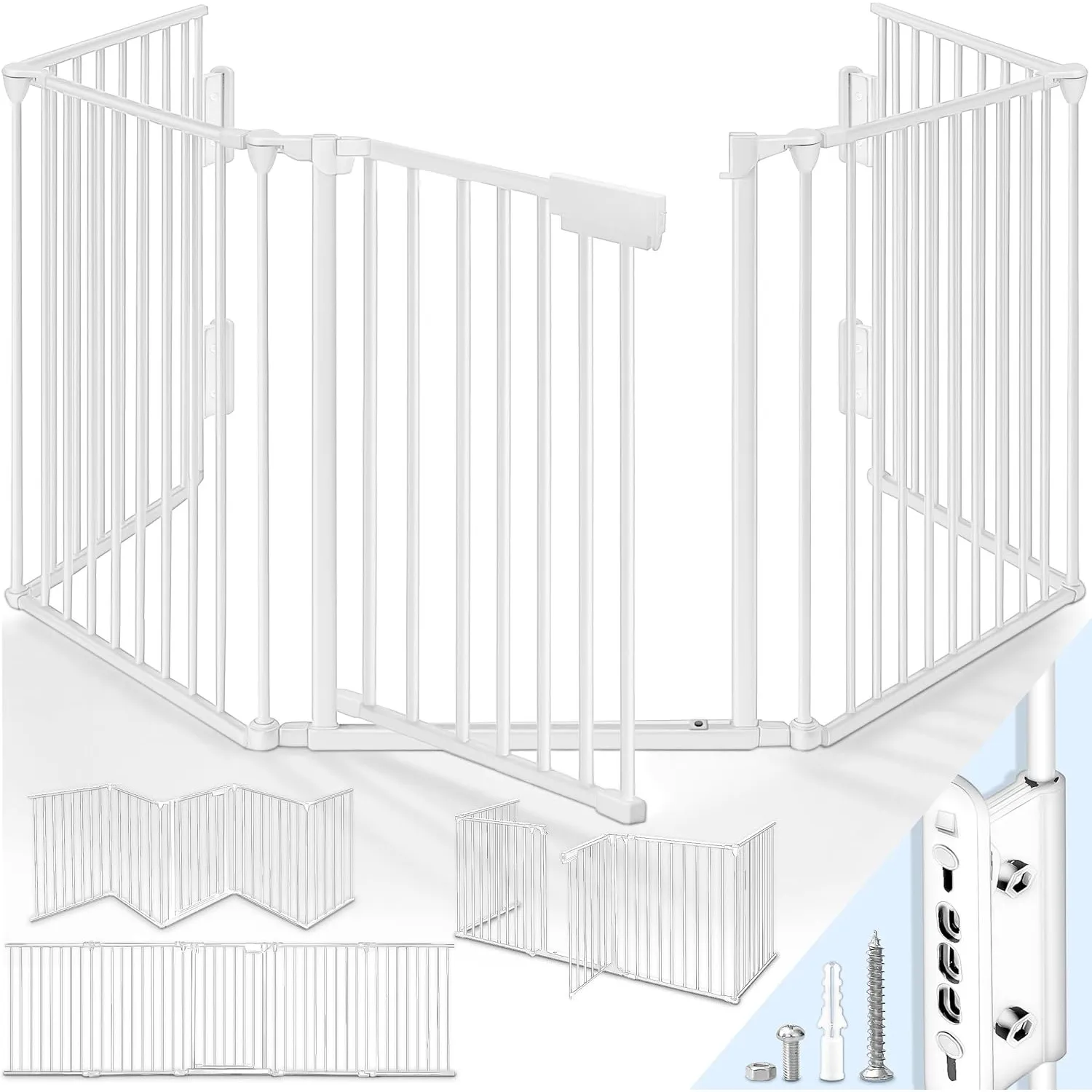 KIDUKU® Kaminschutzgitter mit Tür Metall 540 cm | Absperrgitter ohne Bohren
