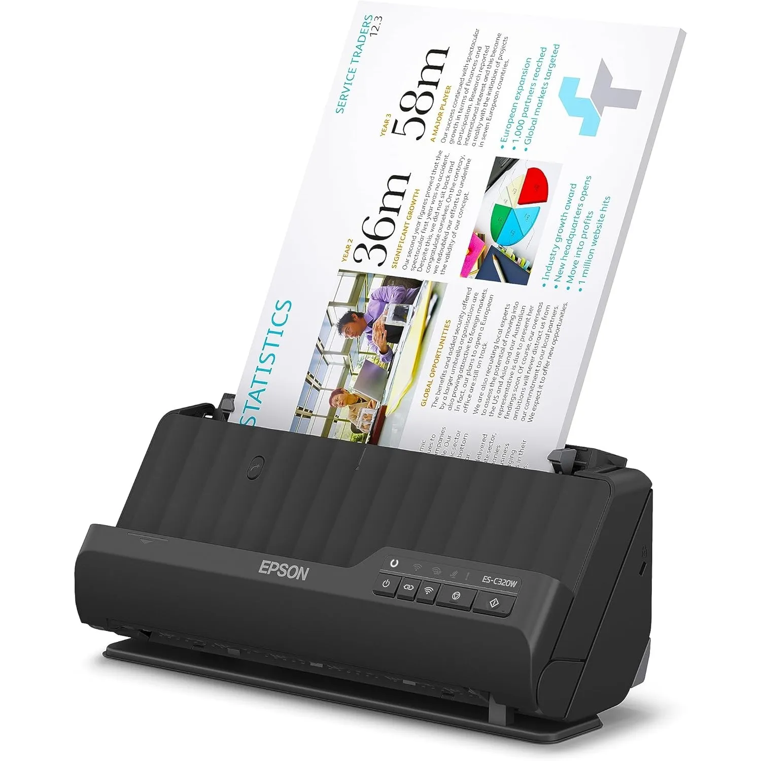 Epson Wi-Fi Scanner ES-C320W, kompakter A4 Business Scanner mit geringem Stromverbrauch, Duplex-Einzugscanner mit viels…