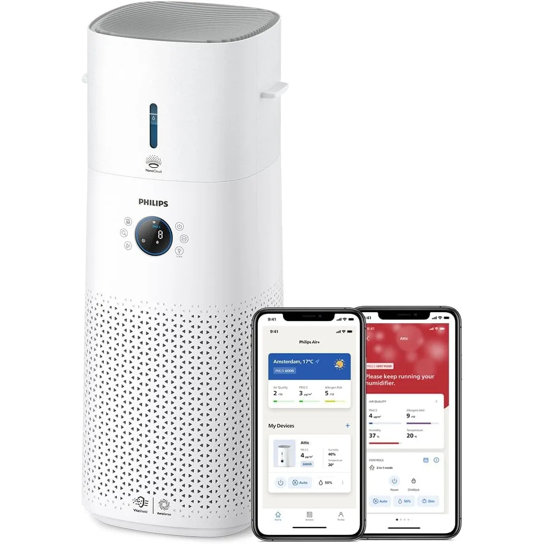 Philips Luftreiniger & Befeuchter 3000 Serie, Weiß, für Räume bis 131 m²