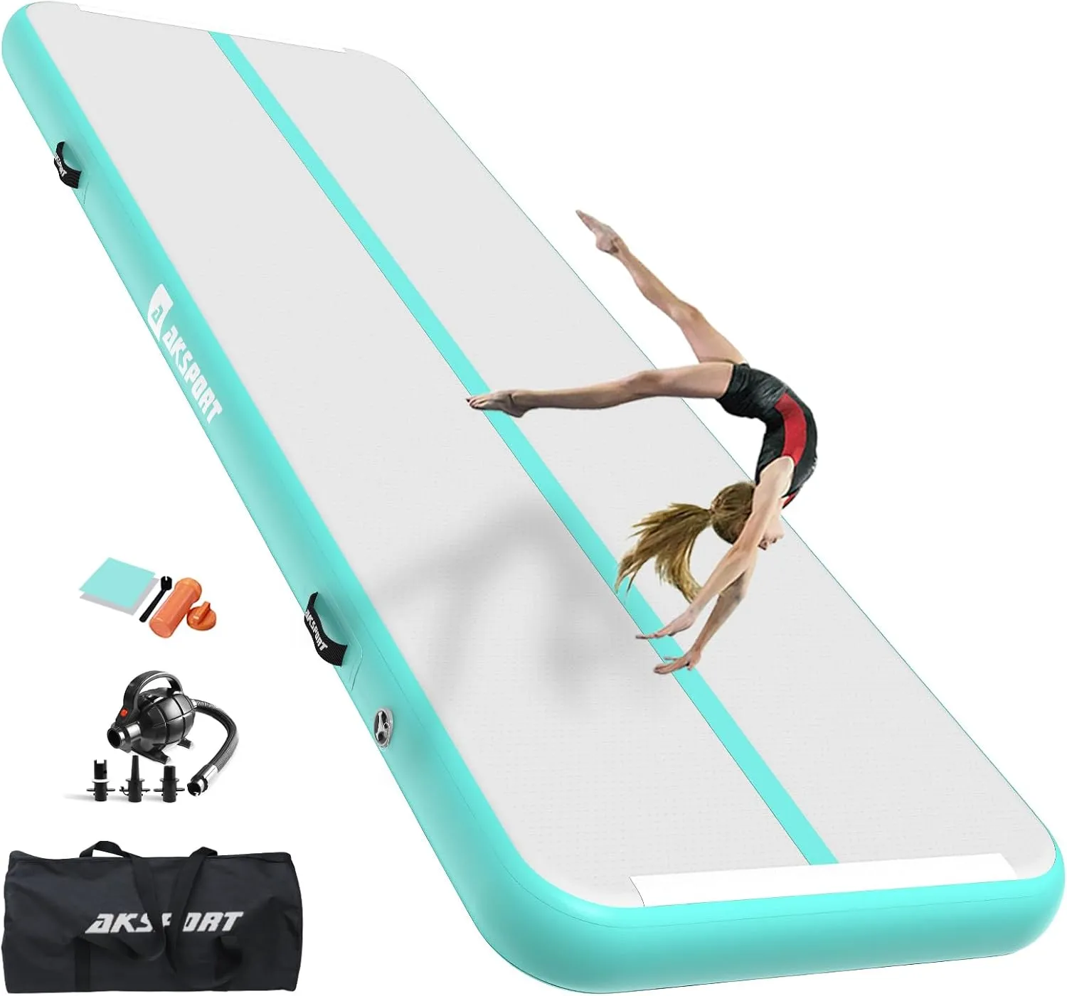 AKSPORT Air Matte Track Tumbling Matte,3/4/5/6m Aufblasbar Gymnastikmatte Turnmatte Tumbling Matten 10/20cm hoch mit Lu…