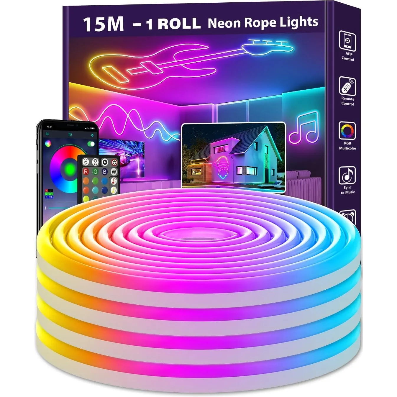 AILBTON 15m Neon Led Strip,Waterproof Flexible LED Streifen Outdoor,Control with App/Remote,Multiple Modes,Music Sync G…