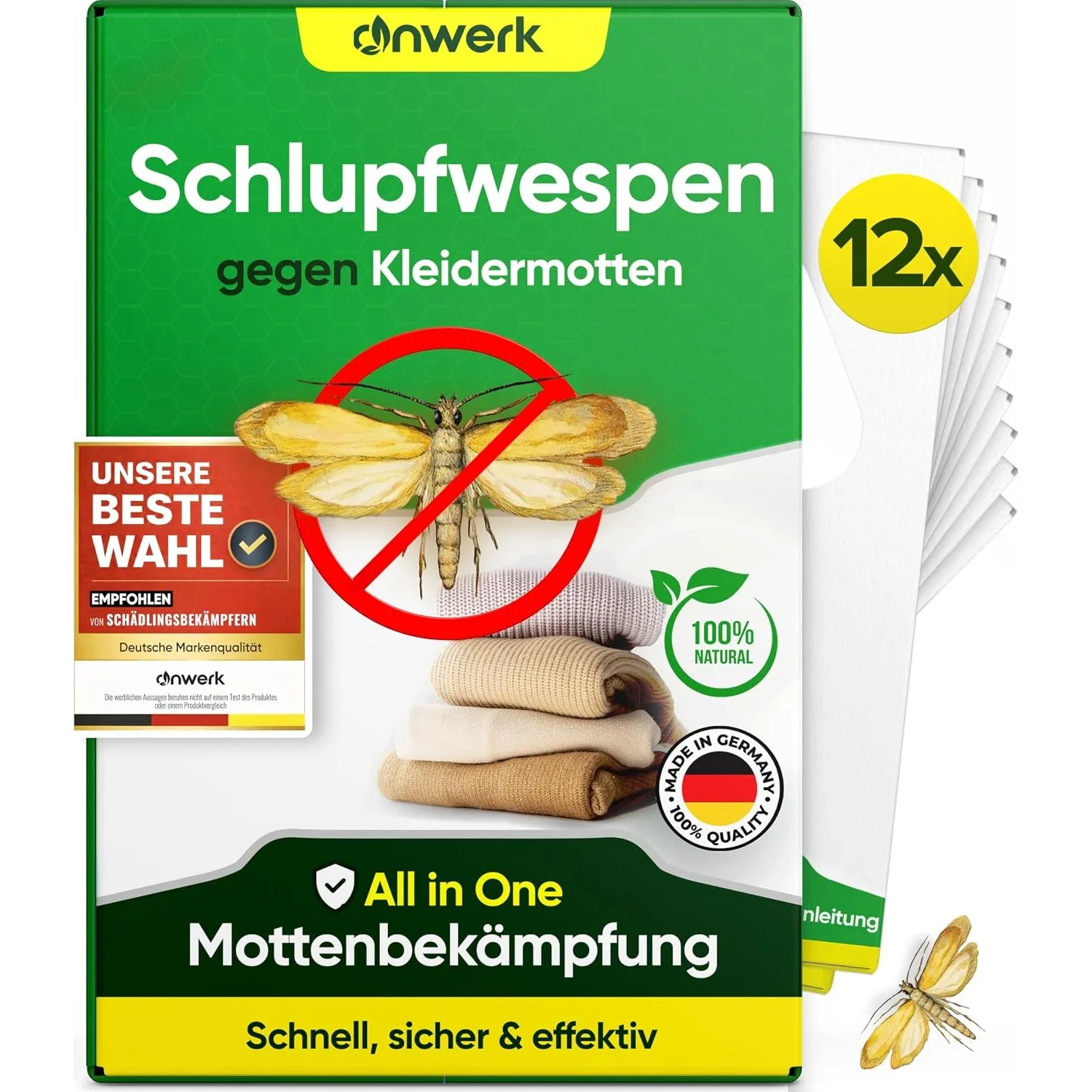 anwerk® Schlupfwespen gegen Kleidermotten - 12 Karten (2 Karten à 6 Lieferungen) - Effektiv Kleider Motten bekämpfen - …
