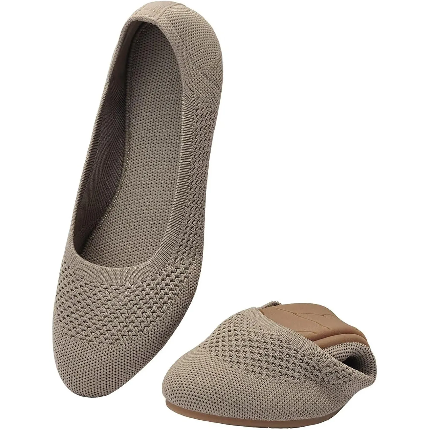 Puxowe Damen Strick-Ballerinas mit Rundkappe Flache Slip-On Schuhe Superweich für Komfort Bequem für Spaziergänge Niedr…