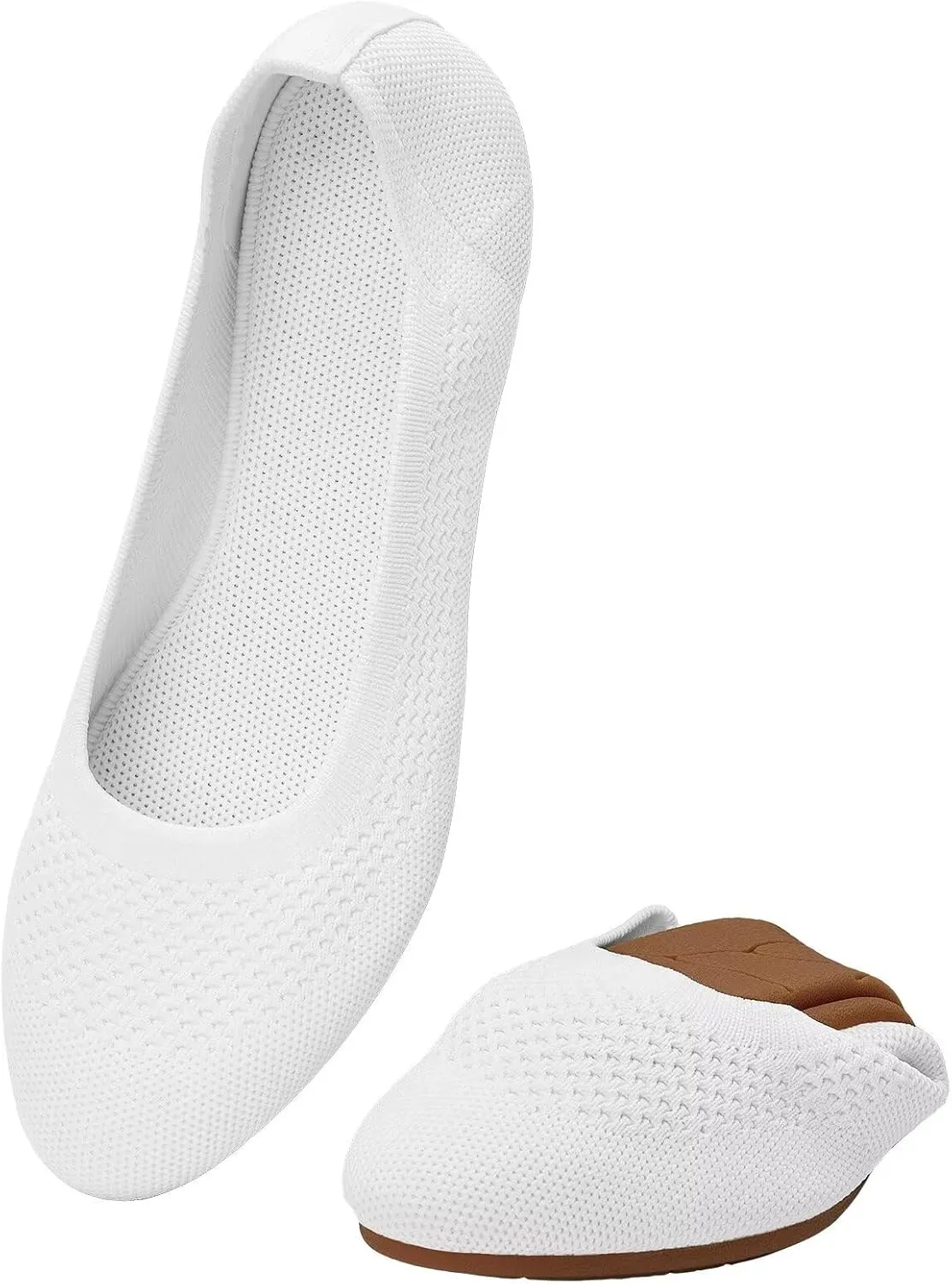 Puxowe Damen Strick-Ballerinas mit Rundkappe Flache Slip-On Schuhe Superweich für Komfort Bequem für Spaziergänge Niedr…