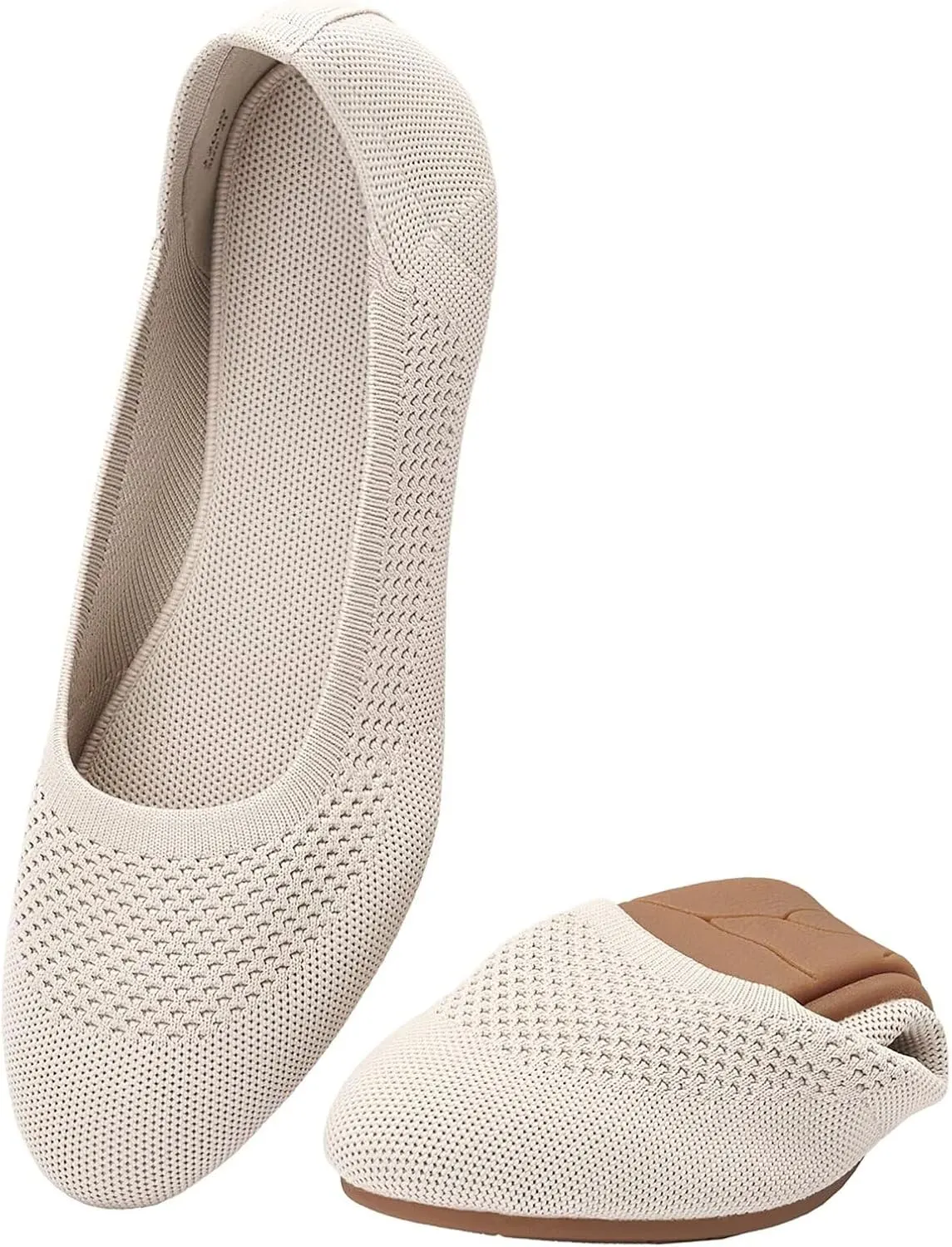 Puxowe Damen Strick-Ballerinas mit Rundkappe Flache Slip-On Schuhe Superweich für Komfort Bequem für Spaziergänge Niedr…