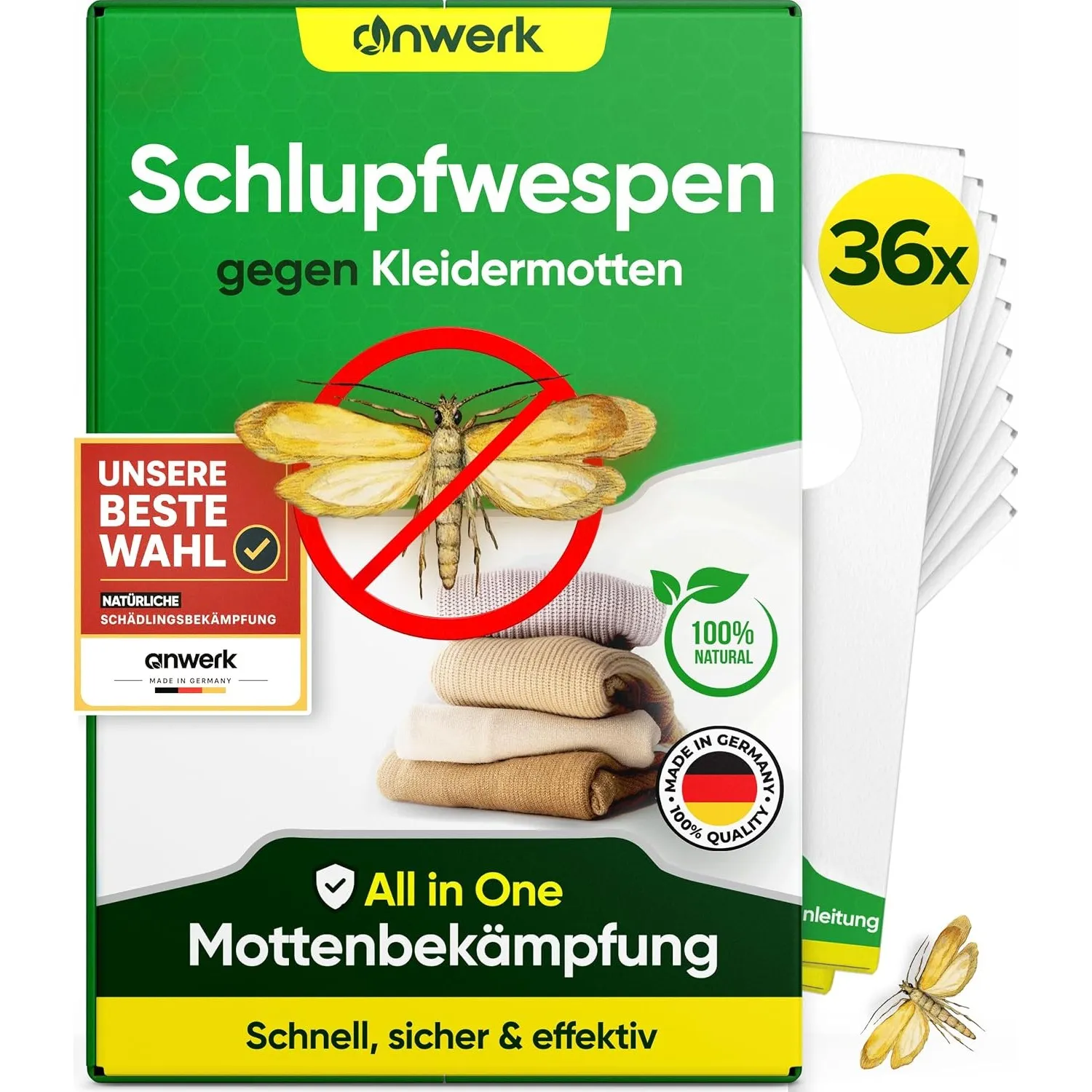 anwerk® Schlupfwespen gegen Kleidermotten - 36 Karten (6 Karten à 6 Lieferungen) - Effektiv Kleider Motten bekämpfen - …