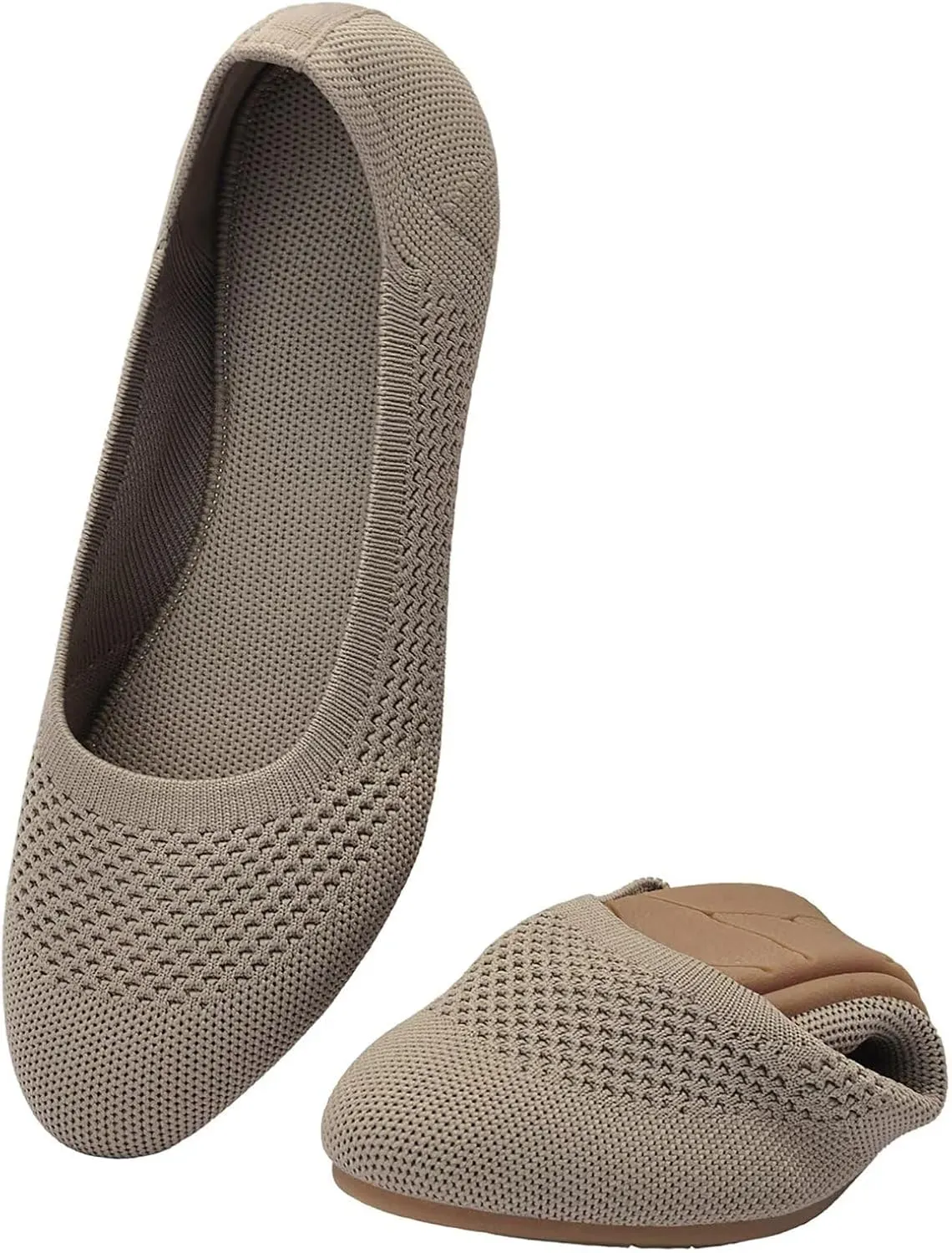 Puxowe Damen Strick-Ballerinas mit Rundkappe Flache Slip-On Schuhe Superweich für Komfort Bequem für Spaziergänge Niedr…