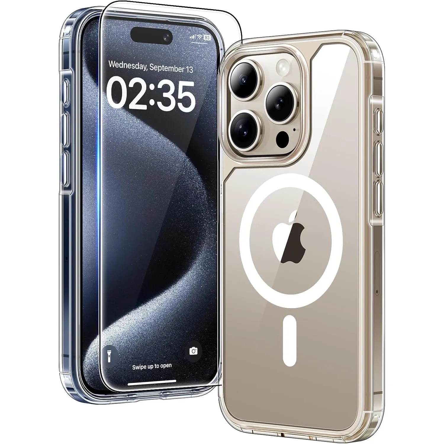 TAURI für iPhone 15 Pro Hülle 6,1" mit Schutzfolie - Durchsichtig