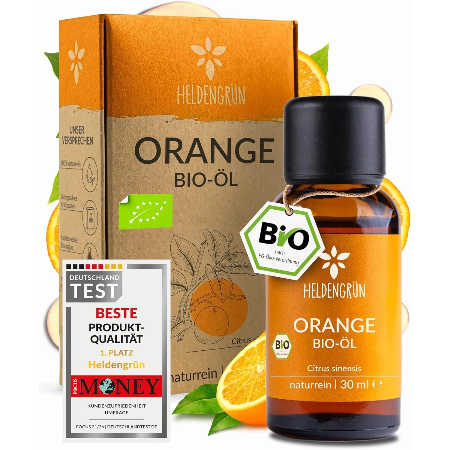 Heldengrün® BIO Orangenöl [100% NATURREIN] aus Italien 30 ml | Schonend kaltgepresst · warm, süß-fruchtig & sonnengerei…