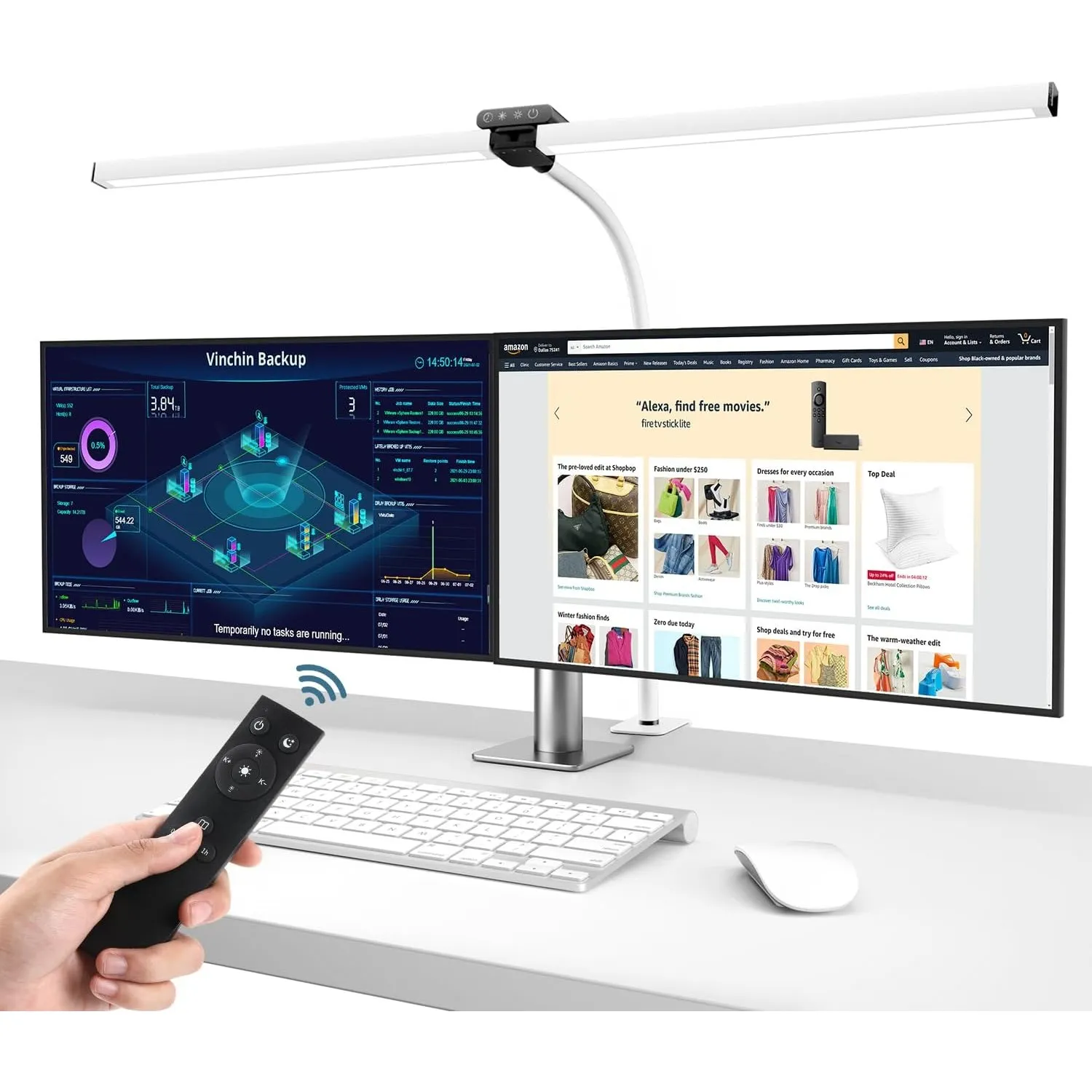 brightower Doppelkopf Schreibtischlampe LED Dimmbar, 24W 80CM Schreibtischlampe klemmbar für Homeoffice, Tageslichtlamp…