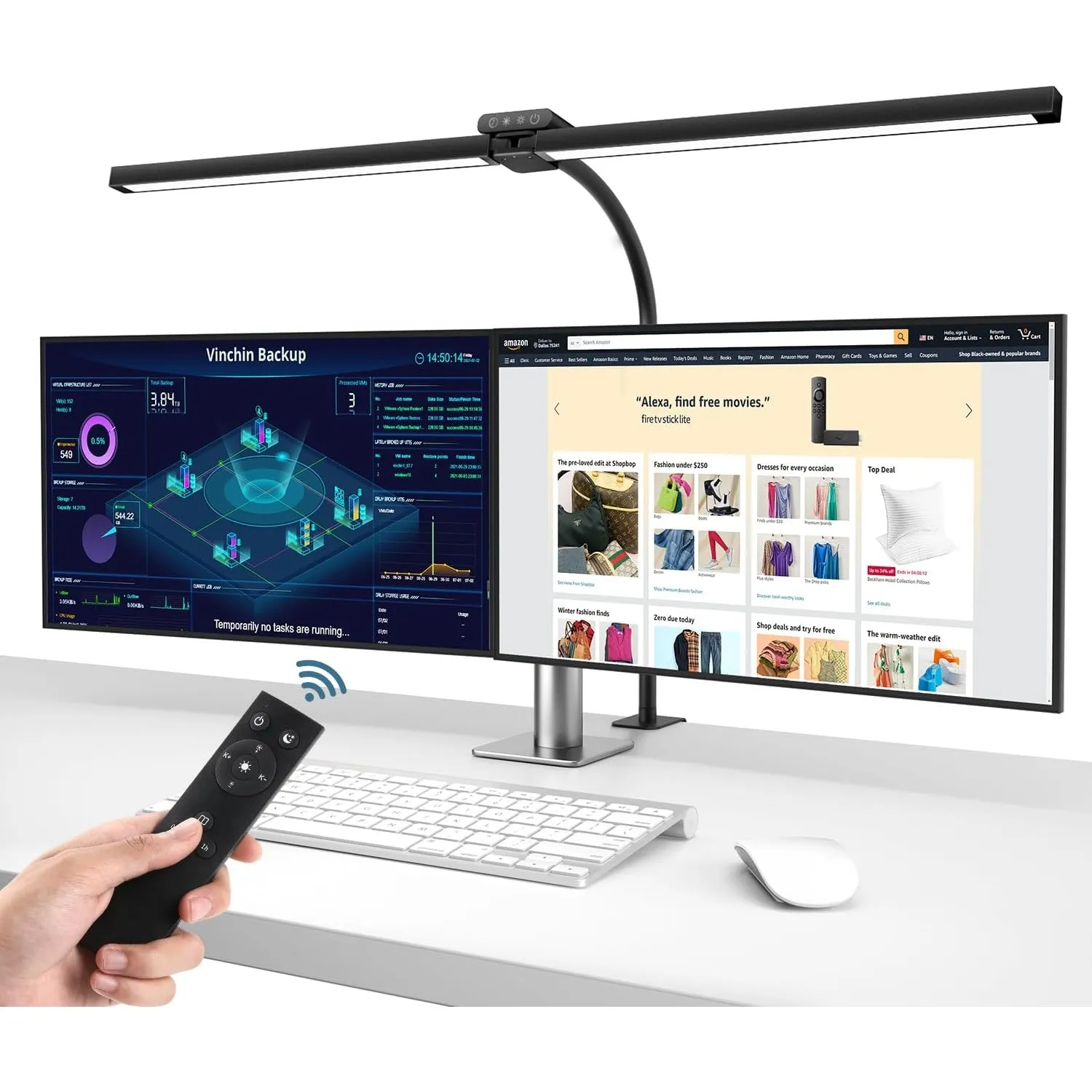 brightower Doppelkopf Schreibtischlampe LED Dimmbar, 24W 80CM Schreibtischlampe klemmbar für Homeoffice, Augenschutz Ta…