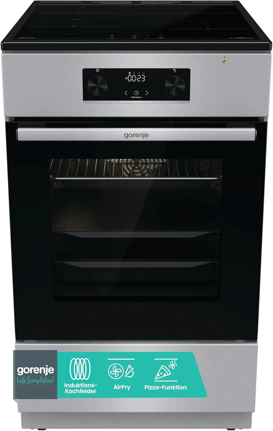 Gorenje GEIT5C61SPG Standherd mit Induktionskochfeld, 50 cm, 70 Liter,Silber, PerfectGrill, AirFry, FrozenBake, Pizza M…