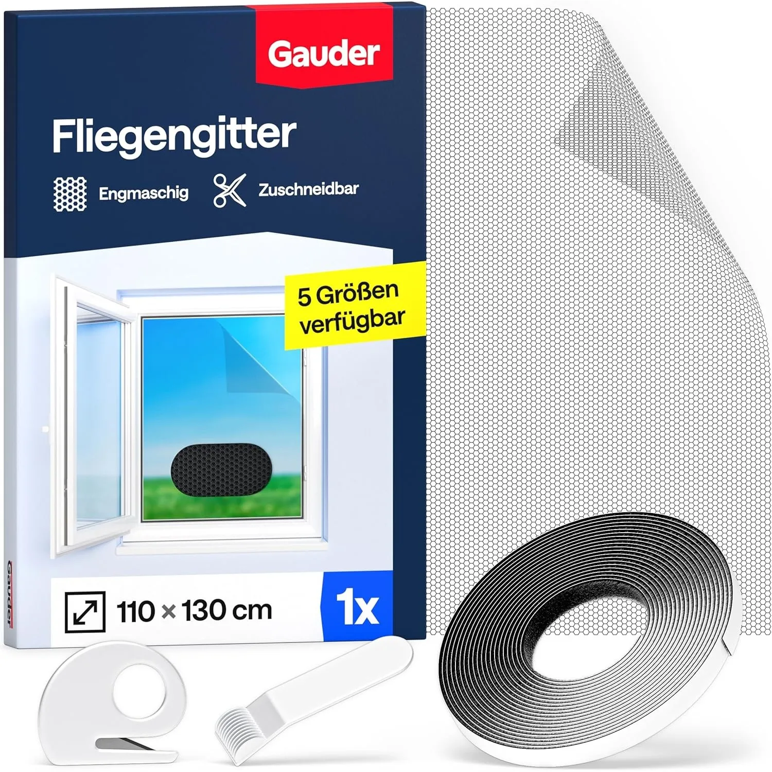GAUDER Fliegengitter Fenster, Insektenschutz ohne Bohren (110x130cm)