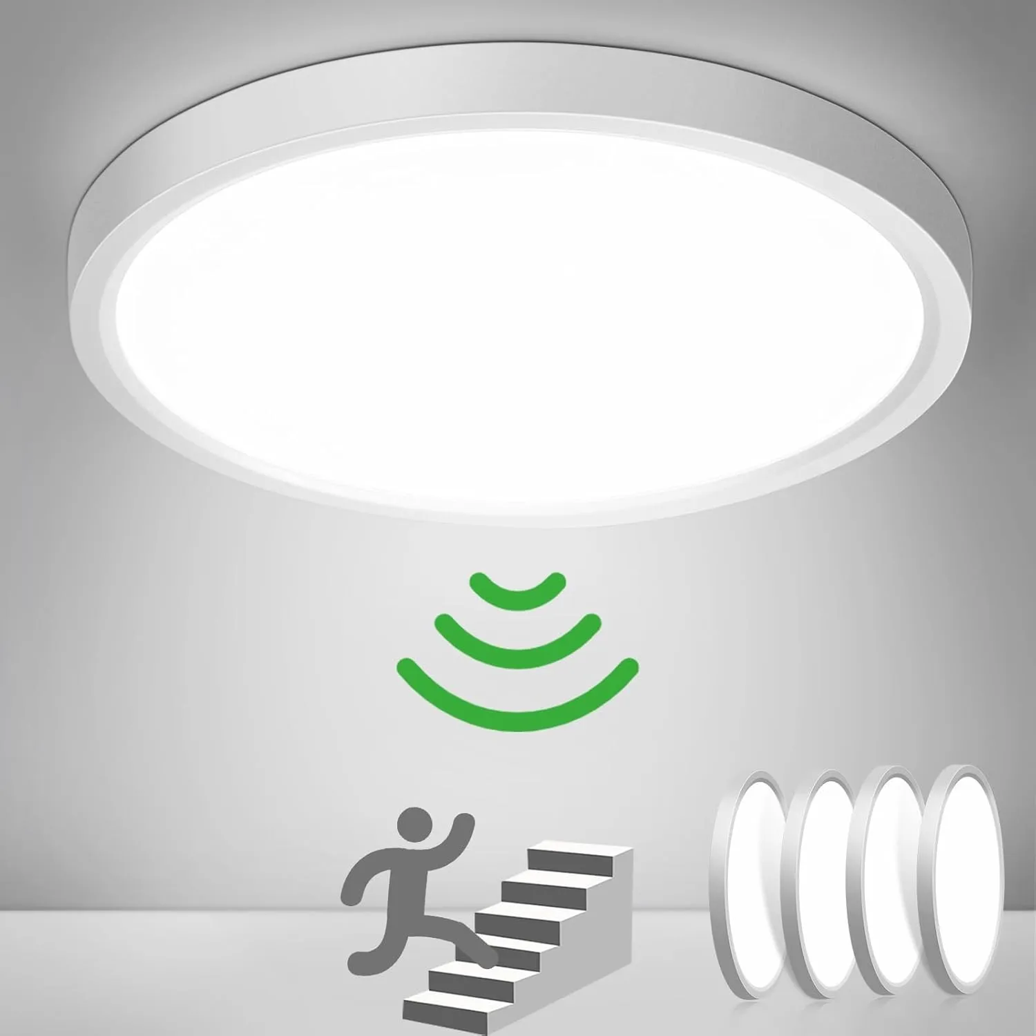 [4 Stück Innenlampe mit Bewegungsmelder 23cm 18W | Deckenleuchte mit Bewegungsmelder Rund 4000K LED Deckenleuchte Beweg…