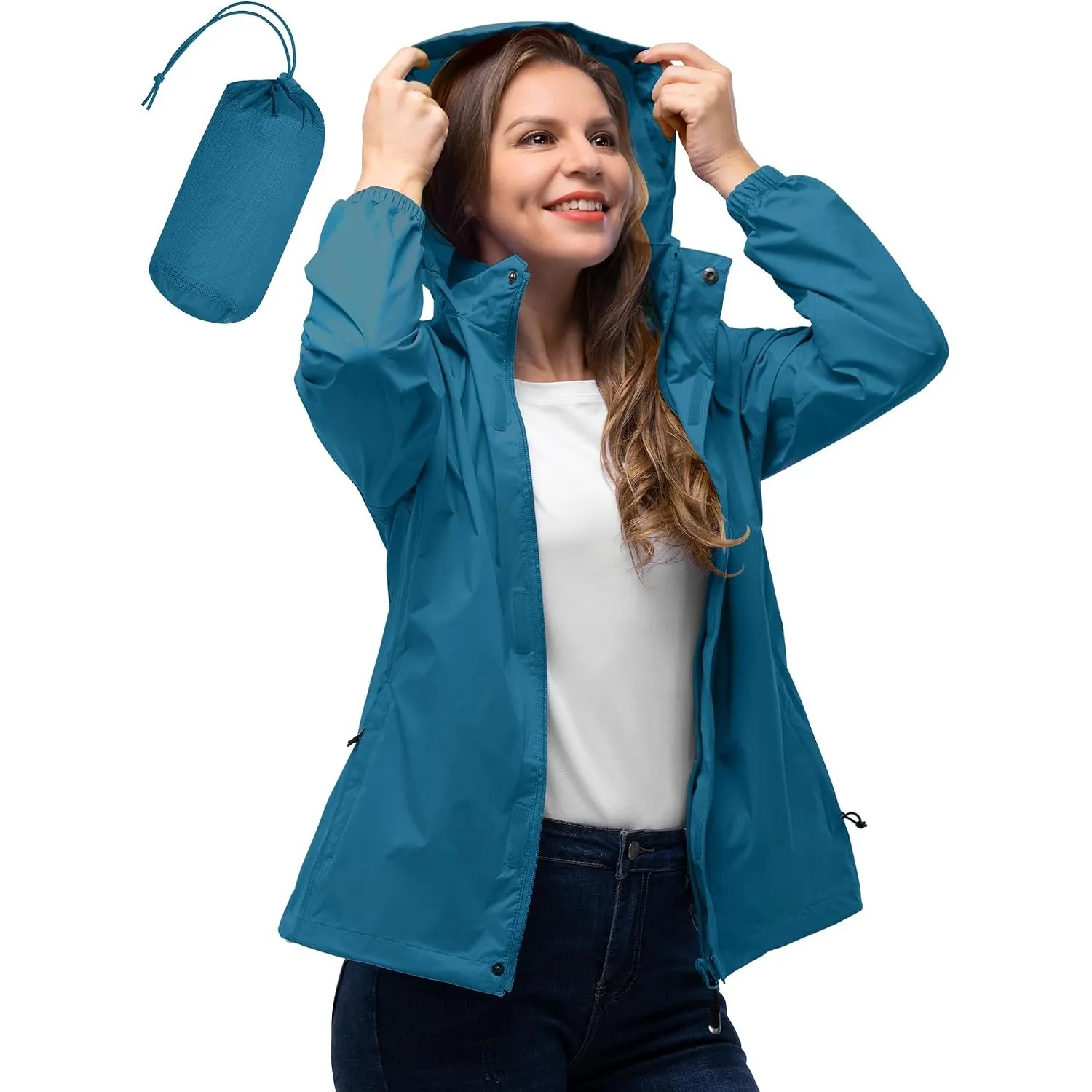 33,000ft Damen Wasserdichte Faltbar Regenjacke Atmungsaktive Windbreaker