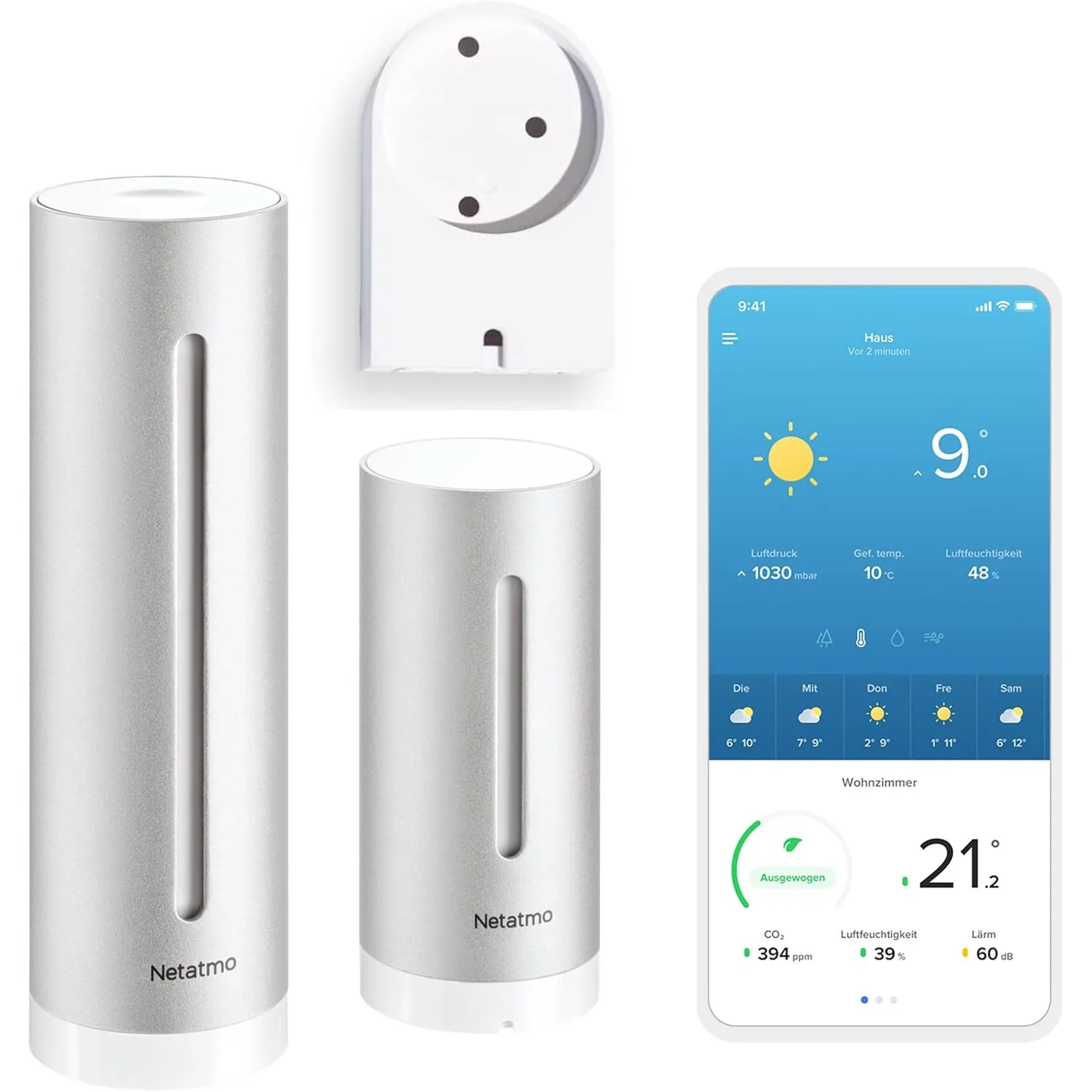 Netatmo Smarte Wetterstation mit Wandhalterung - WLAN, Funk, Innen- und Außensensor, Wettervorhersage, Hygrometer, Luft…