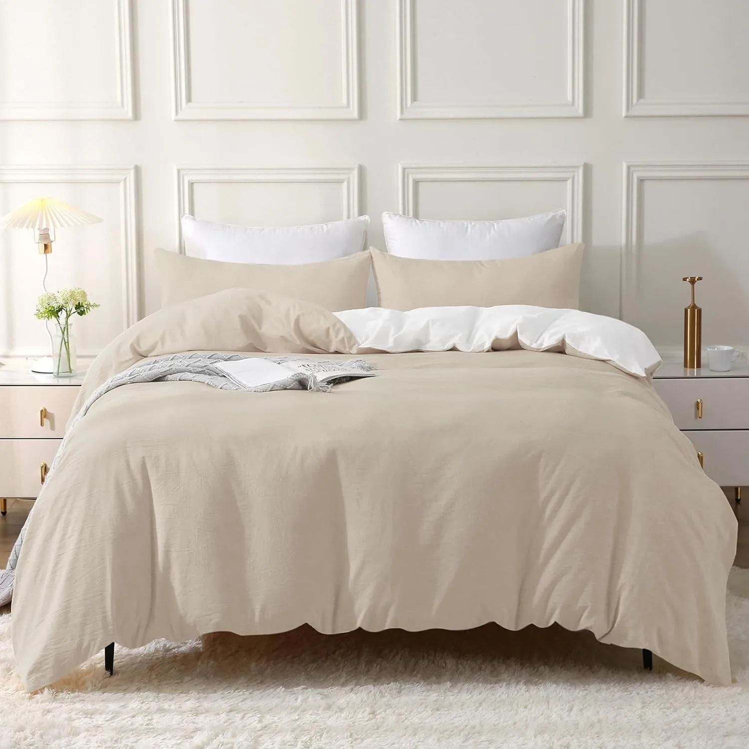 SOULFUL Bettwäsche 155x220 Baumwolle 2-Teilig, ÖKO-TEX, Sandbeige
