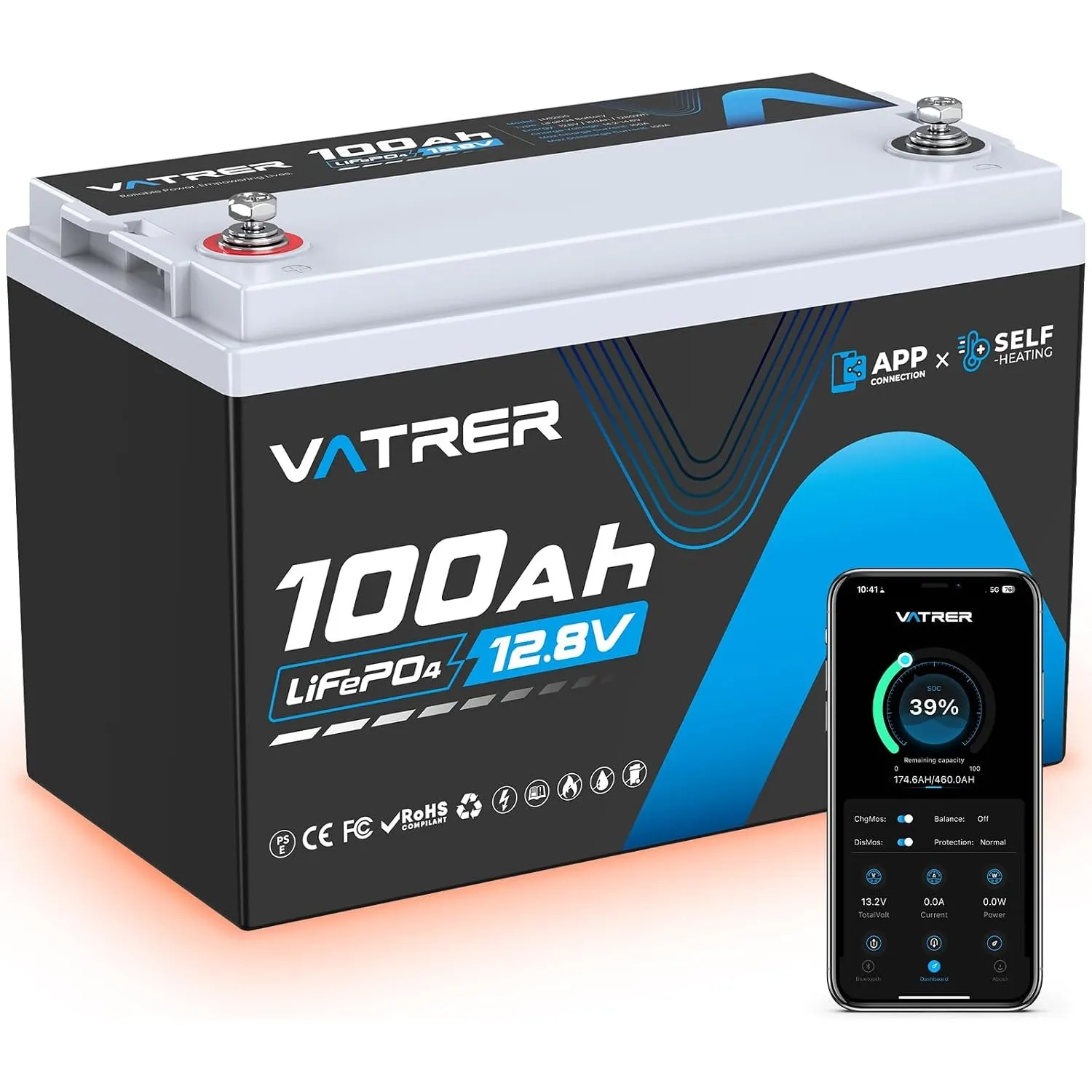 VATRER POWER 12,8V 100Ah LiFePO4 Batterie mit Selbstheizung & Bluetooth